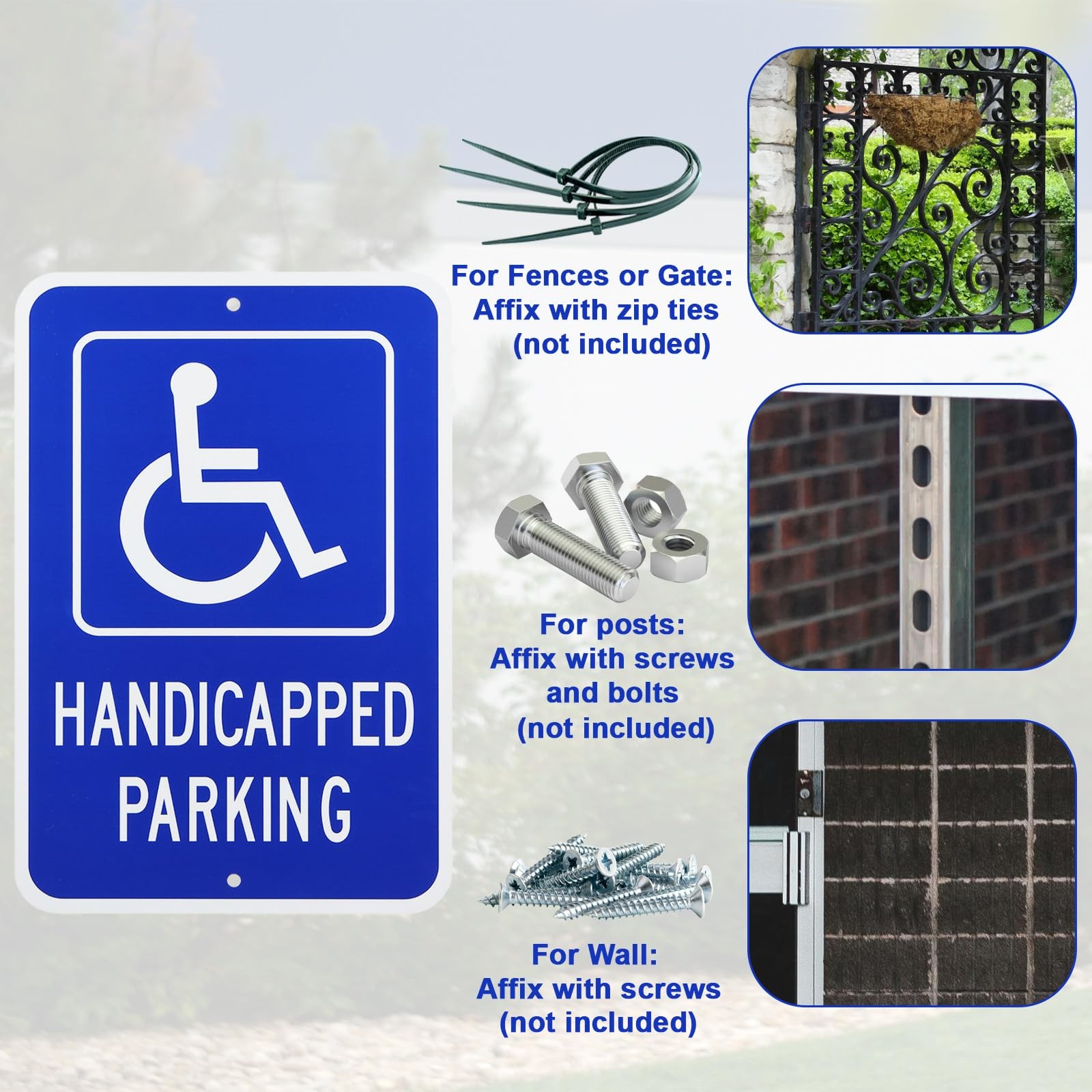 4 PCS Handicap Parking Sign 18×12 Inch 1mm Aluminum Reflective Blue
