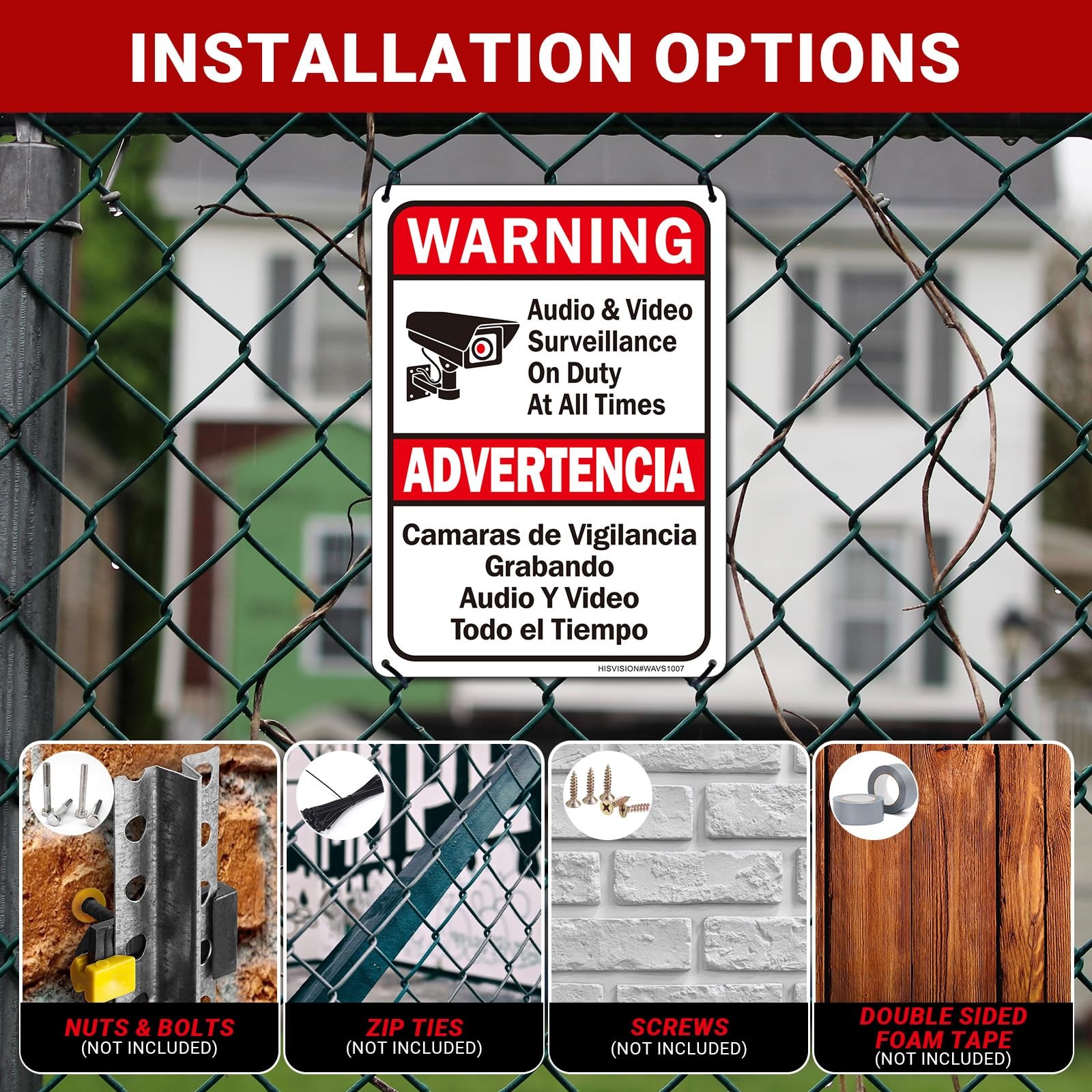 Warning Audio & Video Surveillance On Duty At All Times Bilingual Sign，2Pack…