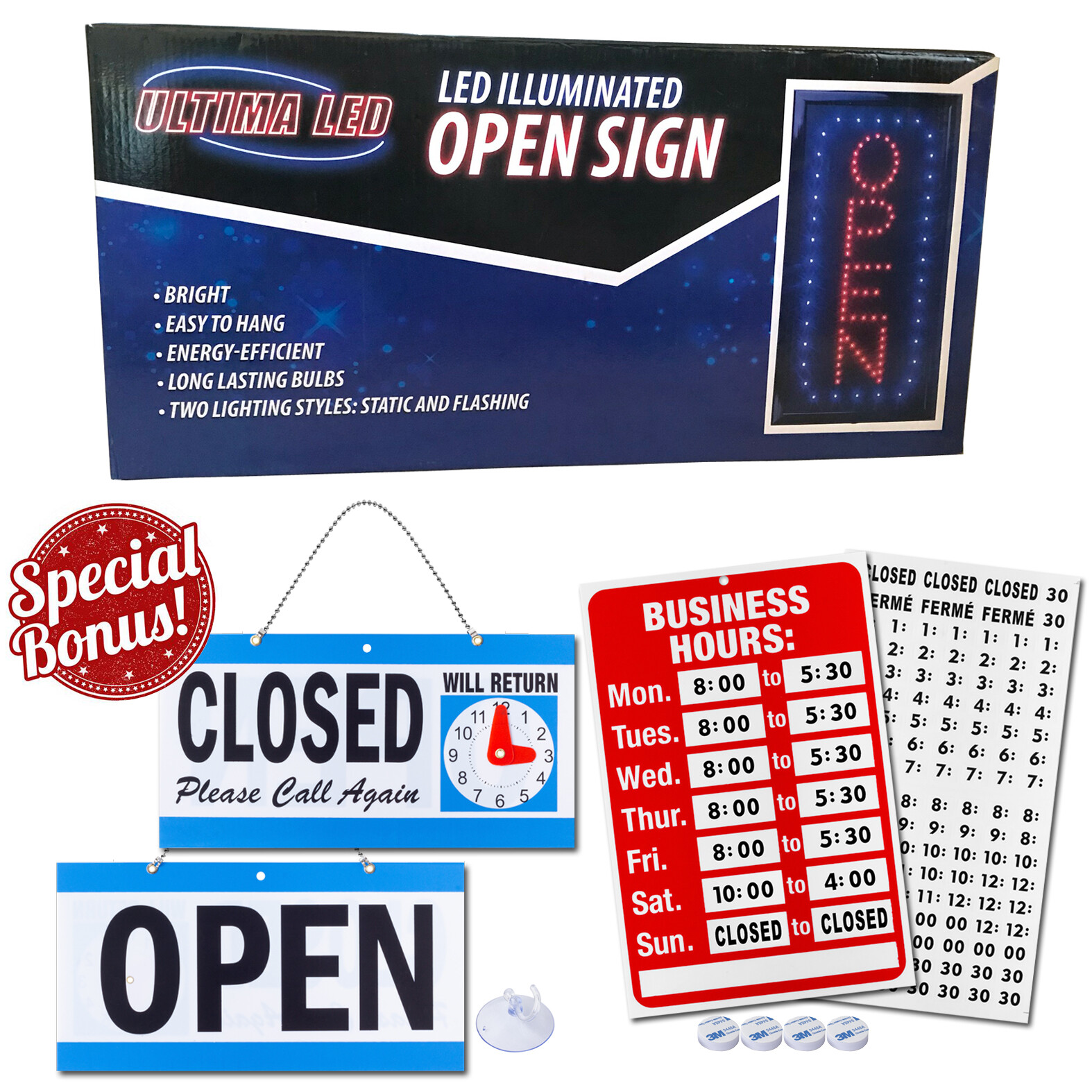 Vertical LED Neon Open Sign by Ultima LED: Bundle for Business, Includes 3 Signs