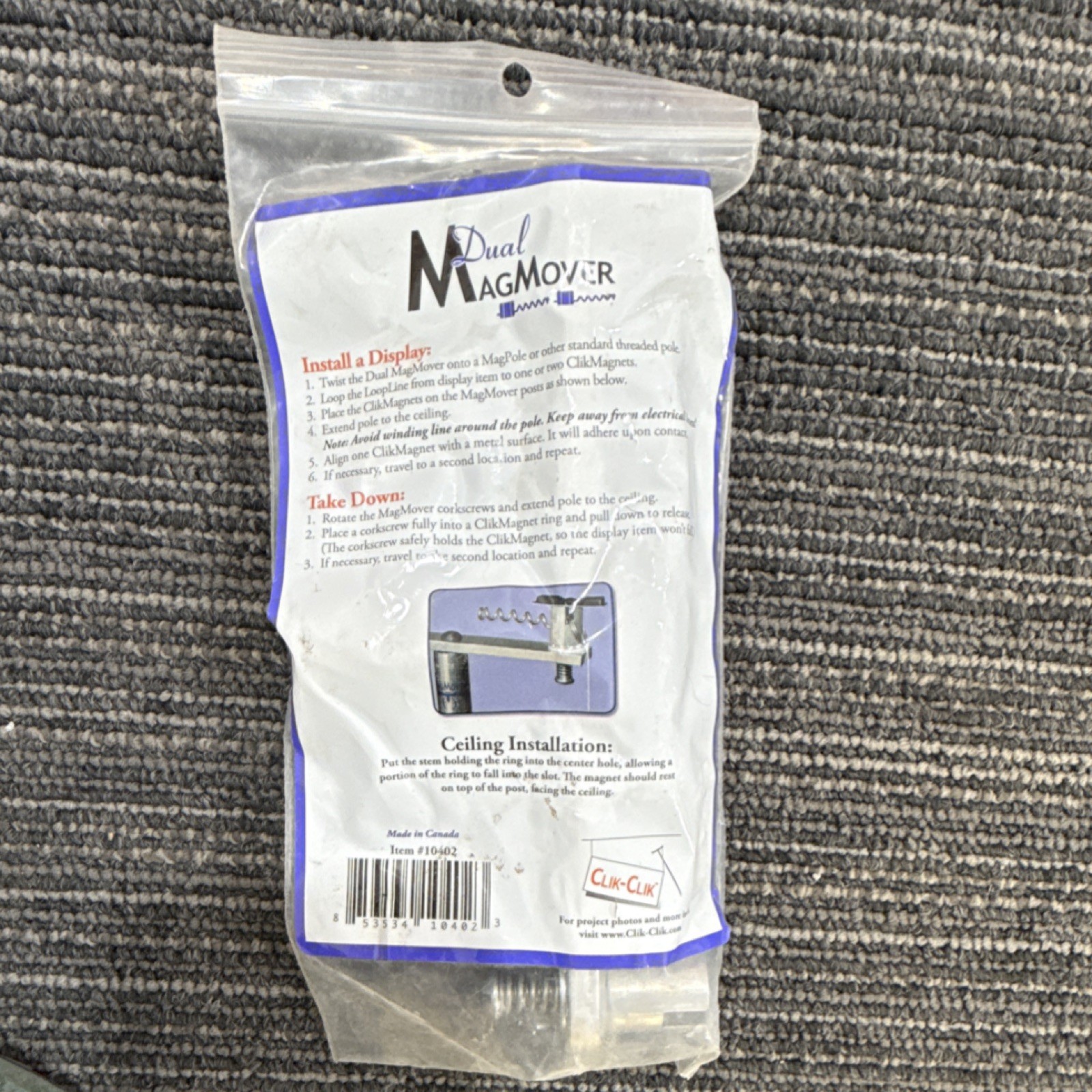 Clik-Clik Dual MagMover Ceiling Installation Tool Metal Silver Includes Hardware