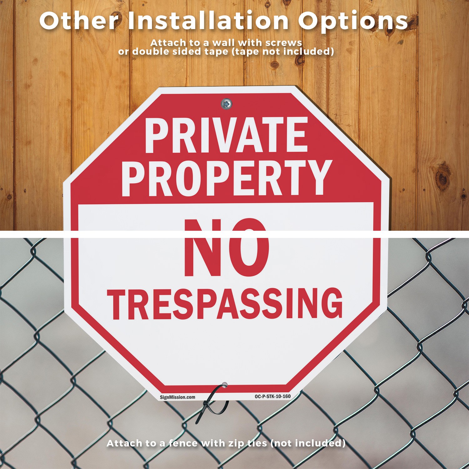 Private Property No Trespassing Octagon Sign With Stake Weather Resistant