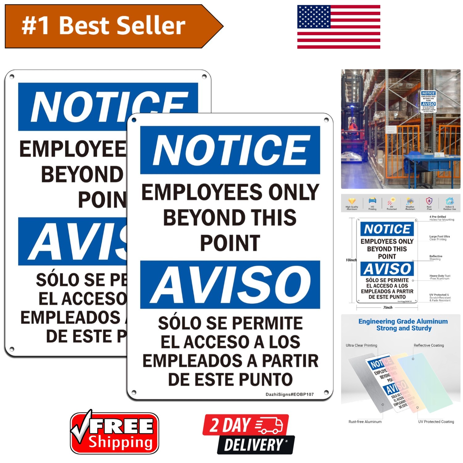 10”x7” Rust-Free Reflective ‘No Customers Allowed’ Sign – 2 Pack, Easy Install