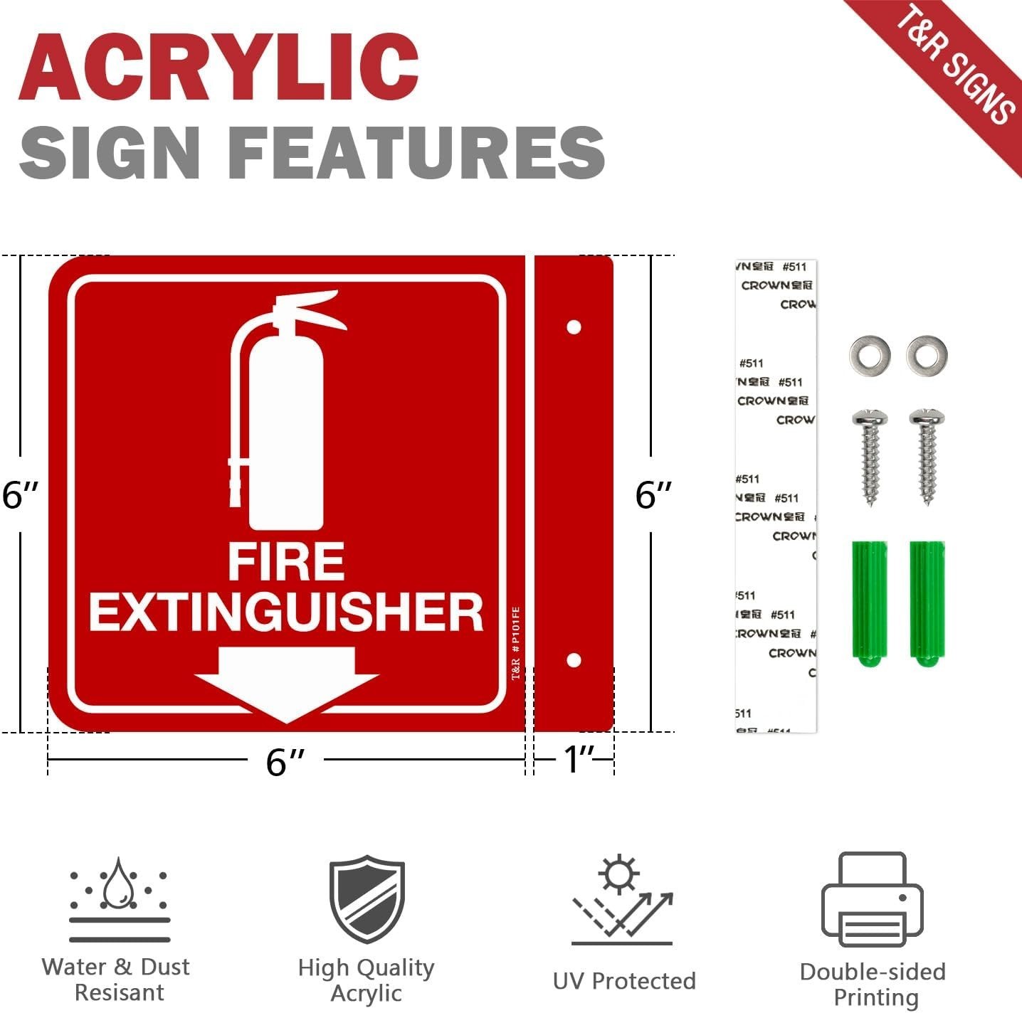 Fire Extinguisher Sign, Fire Extinguisher with Down Arrow – 8 Pack – 6 x 6 In…