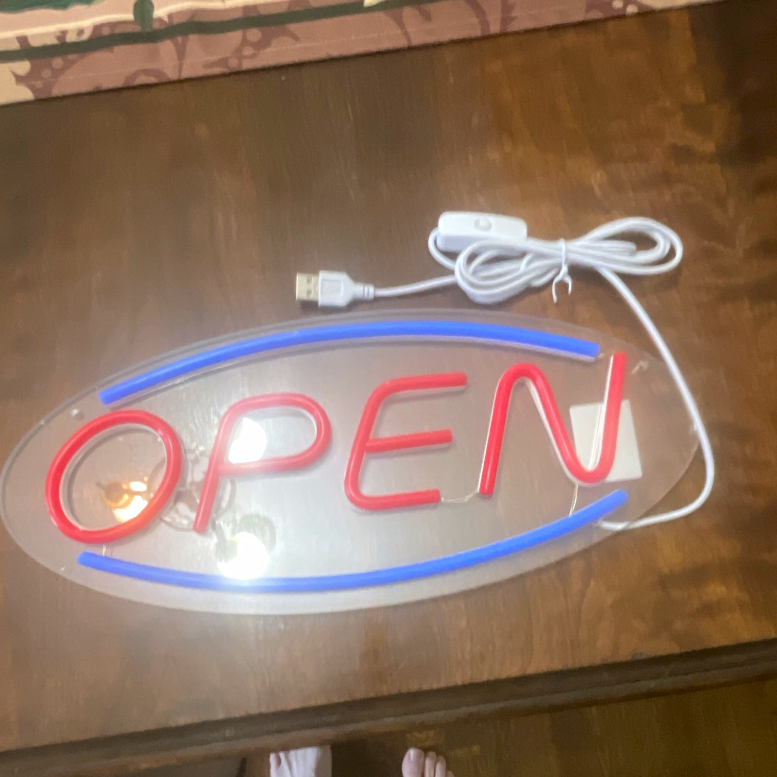 NEON OPEN Acrylic Window Sign, Red, USB Powered, 14” x 6” Display BRAND NEW