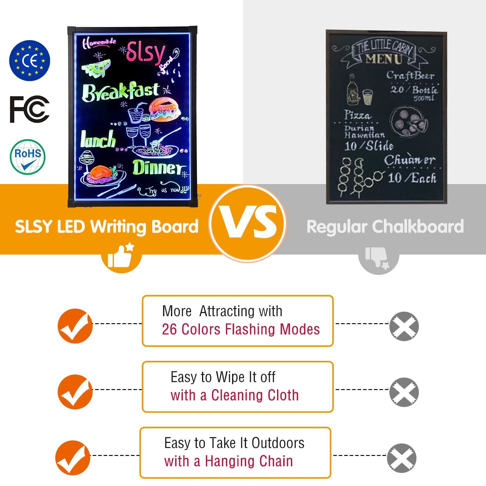 Slsy Illuminated LED Message Writing Board Erasable Neon Effect Menu Sign Boa…