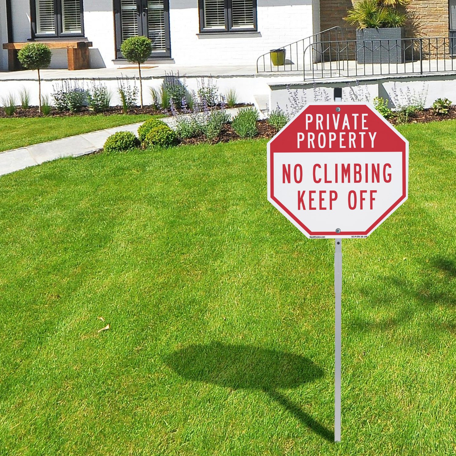 Private Property No Climbing Keep Octagon Sign With Stake Weather Resistant