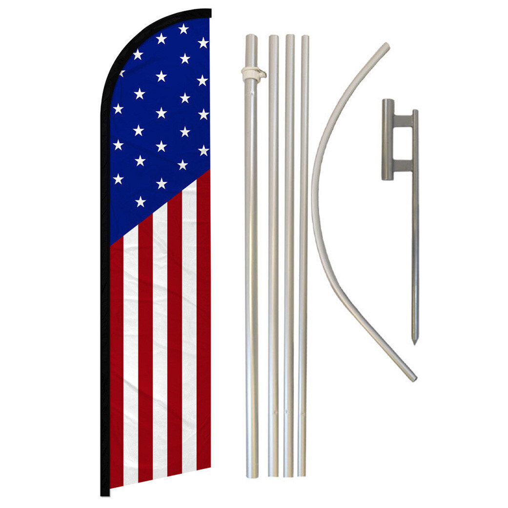 USA Full Curve Windless Swooper Flag & Pole Kit Large US Flags