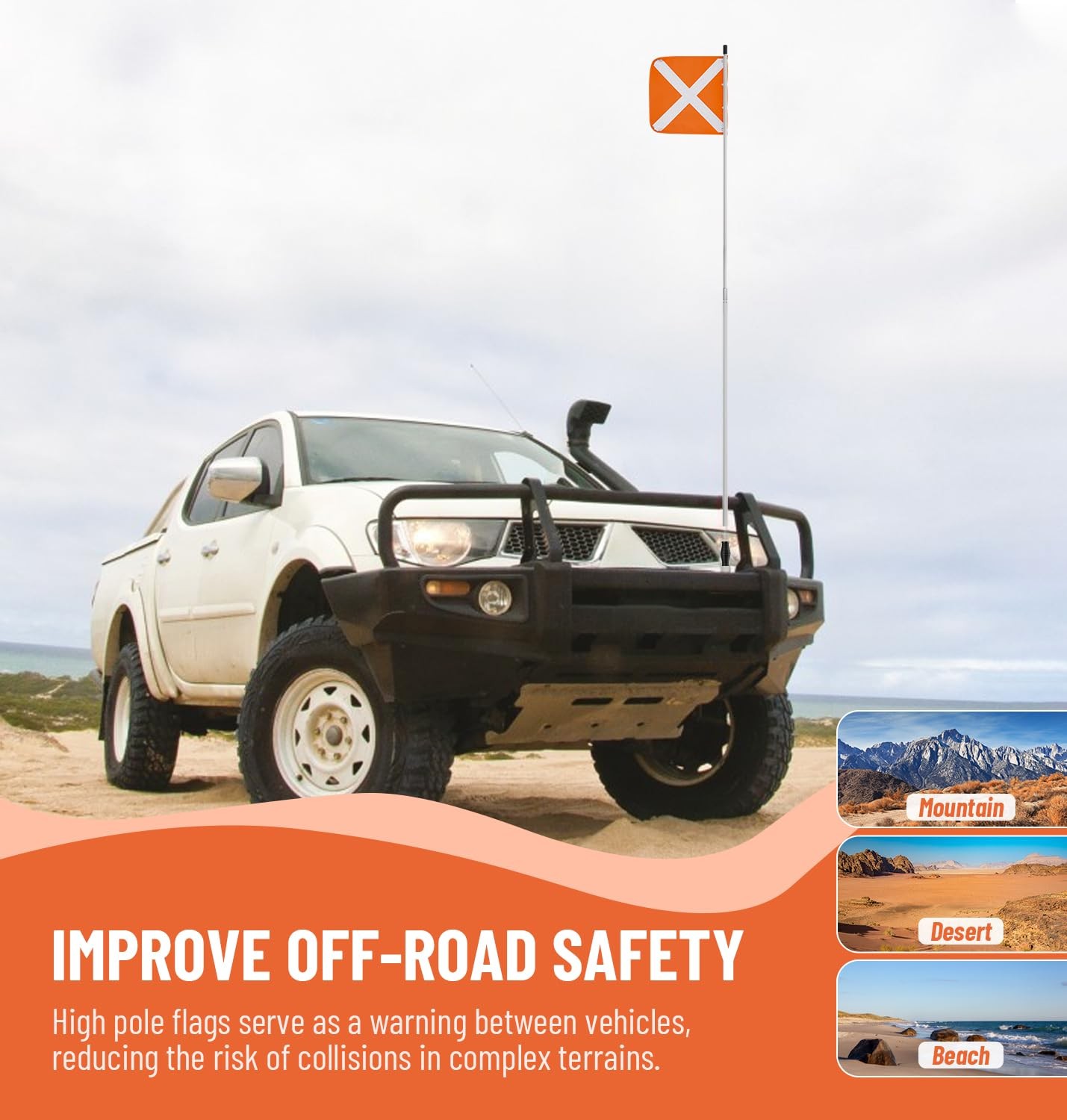 Sand Safety Flag 12×12 Reflective for ATV UTV SUV Truck Off-Road