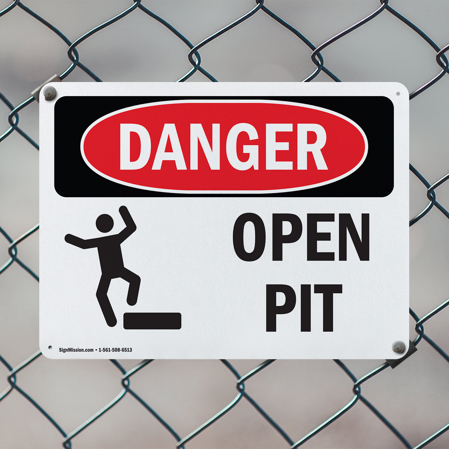 (2 Pack) Open Pit OSHA Danger Sign Decal Metal Plastic