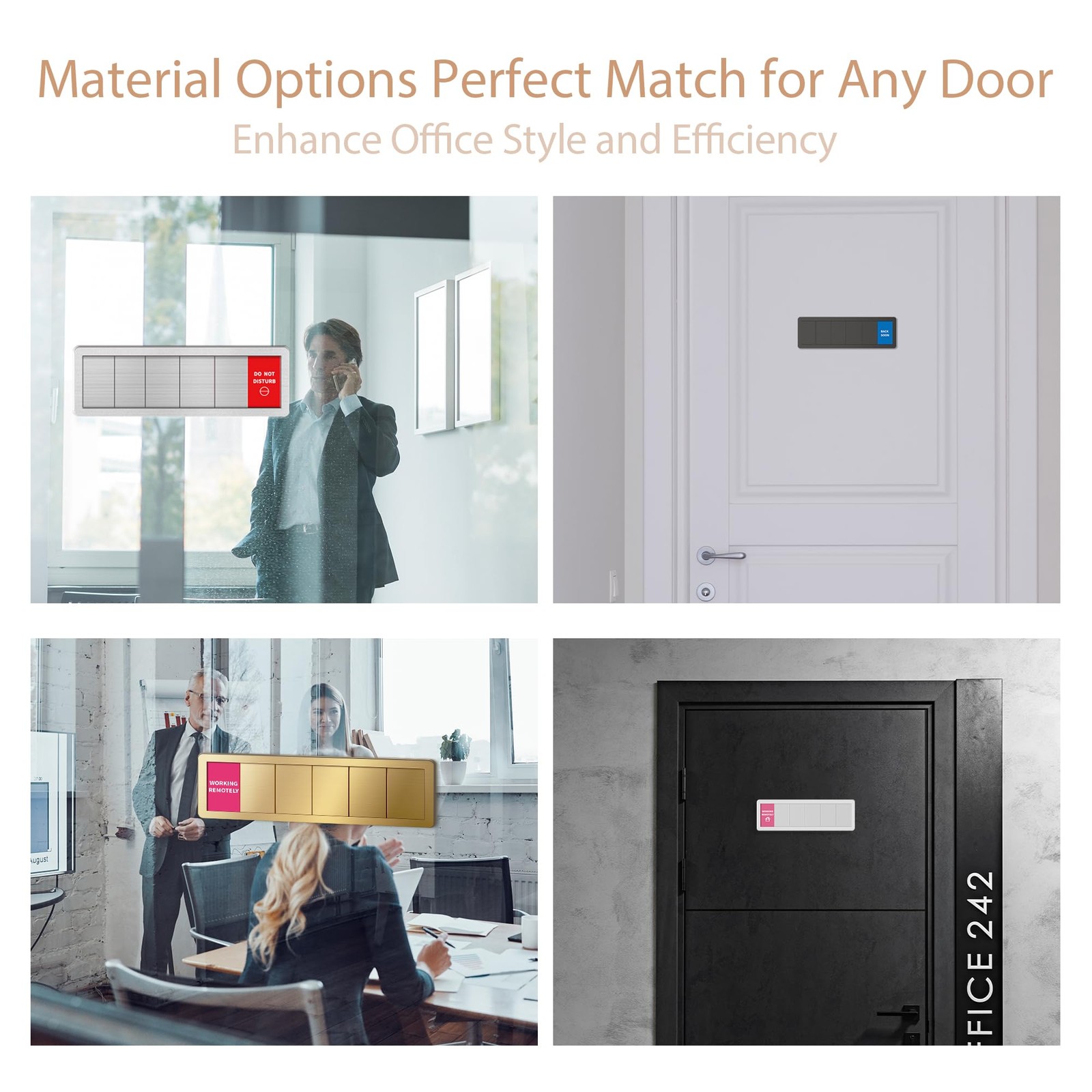 Office Door Signs -6 Options Do Not Disturb, In A Meeting, 12 x 18 inch, Gold