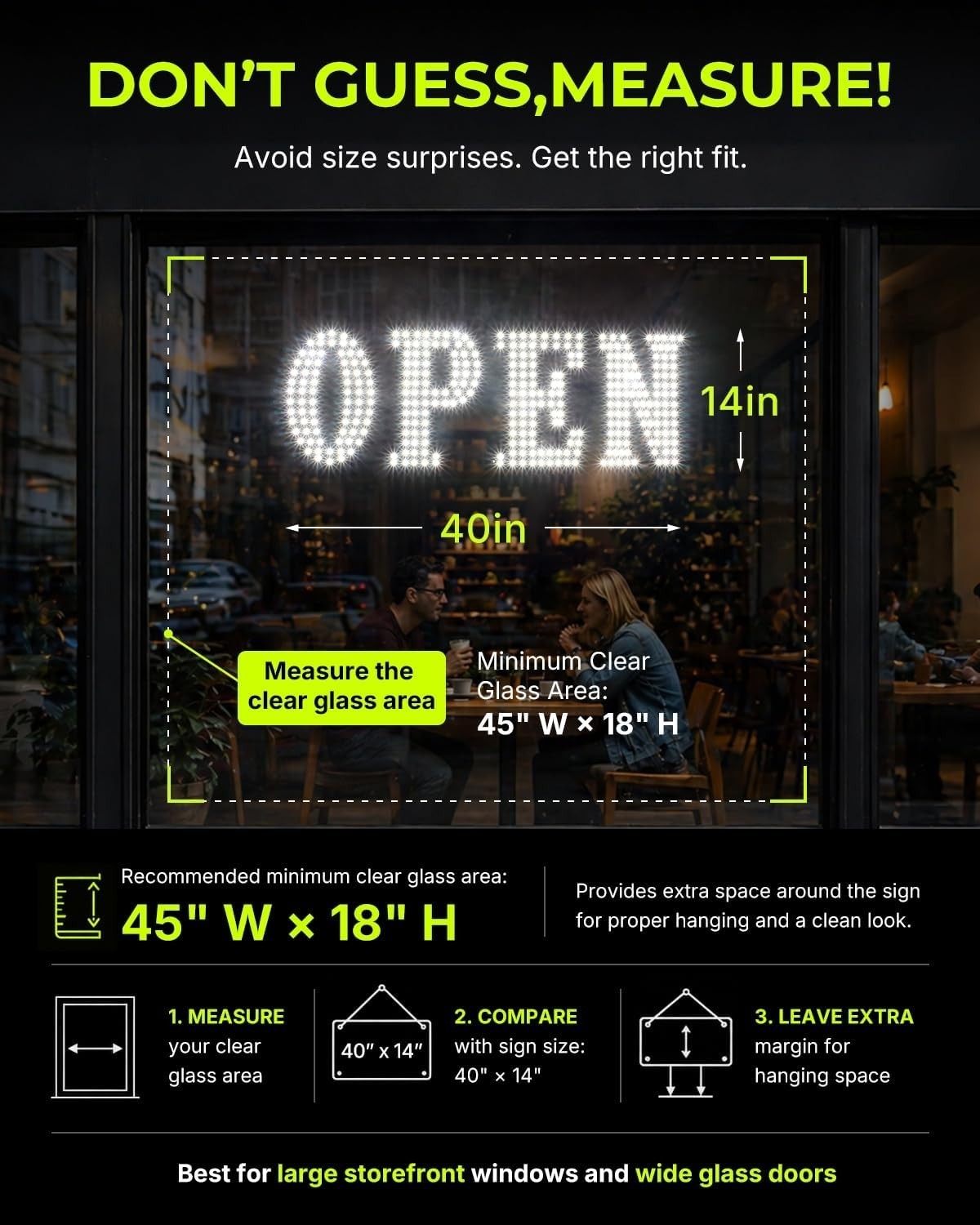 40″x14″ Open Sign, Extra Bright Jumbo Led Open Signs for Business with High Visi