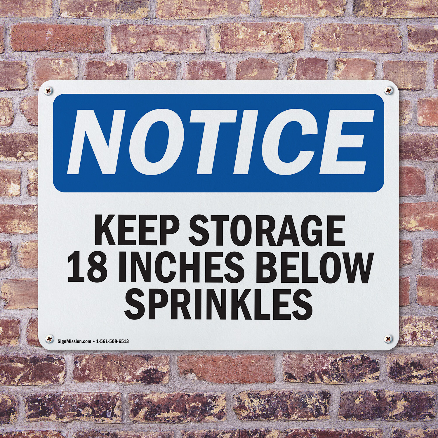 (2 Pack) Keep Storage 18 Inches Below Sprinklers OSHA Notice Sign Decal Metal