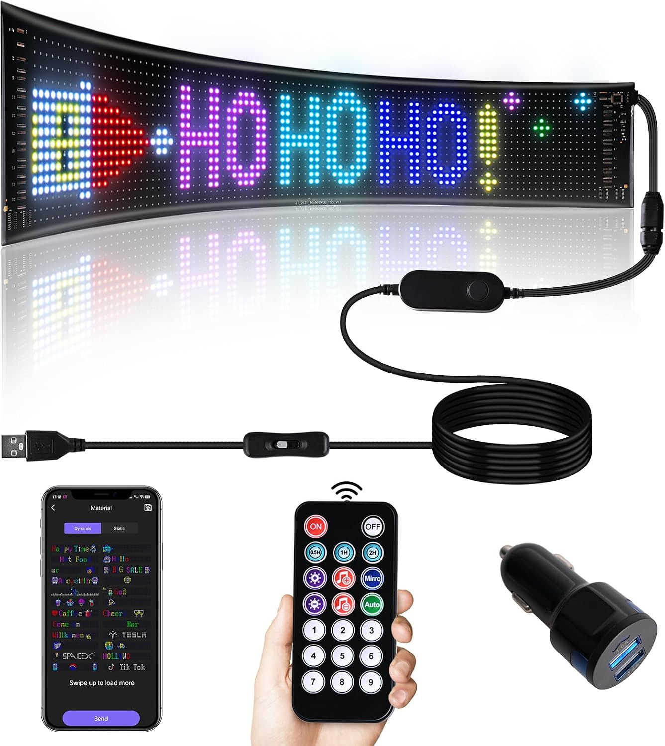 Programmable Flexible LED Car Window Sign – Bluetooth App Control, Custom Text/A