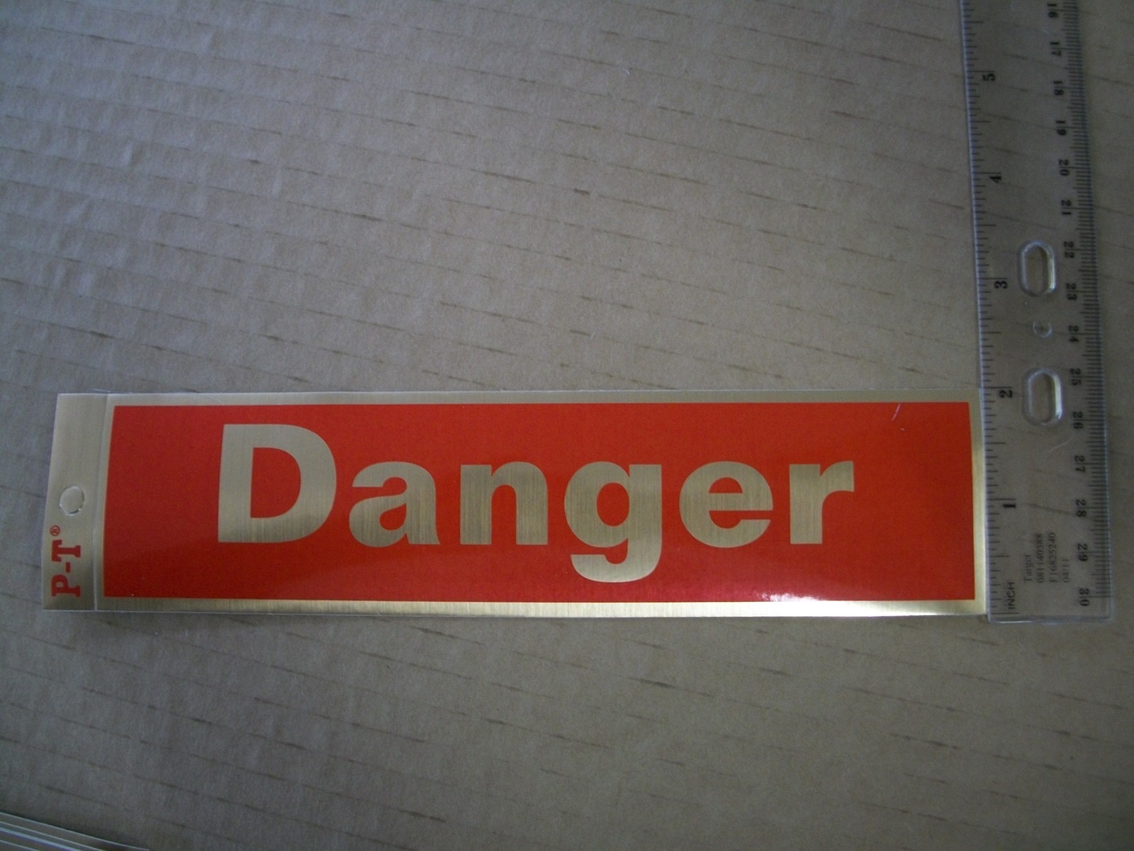 6 Danger Stickers 2 X 8 Adhesive NEW Mylar sign Red and Gold