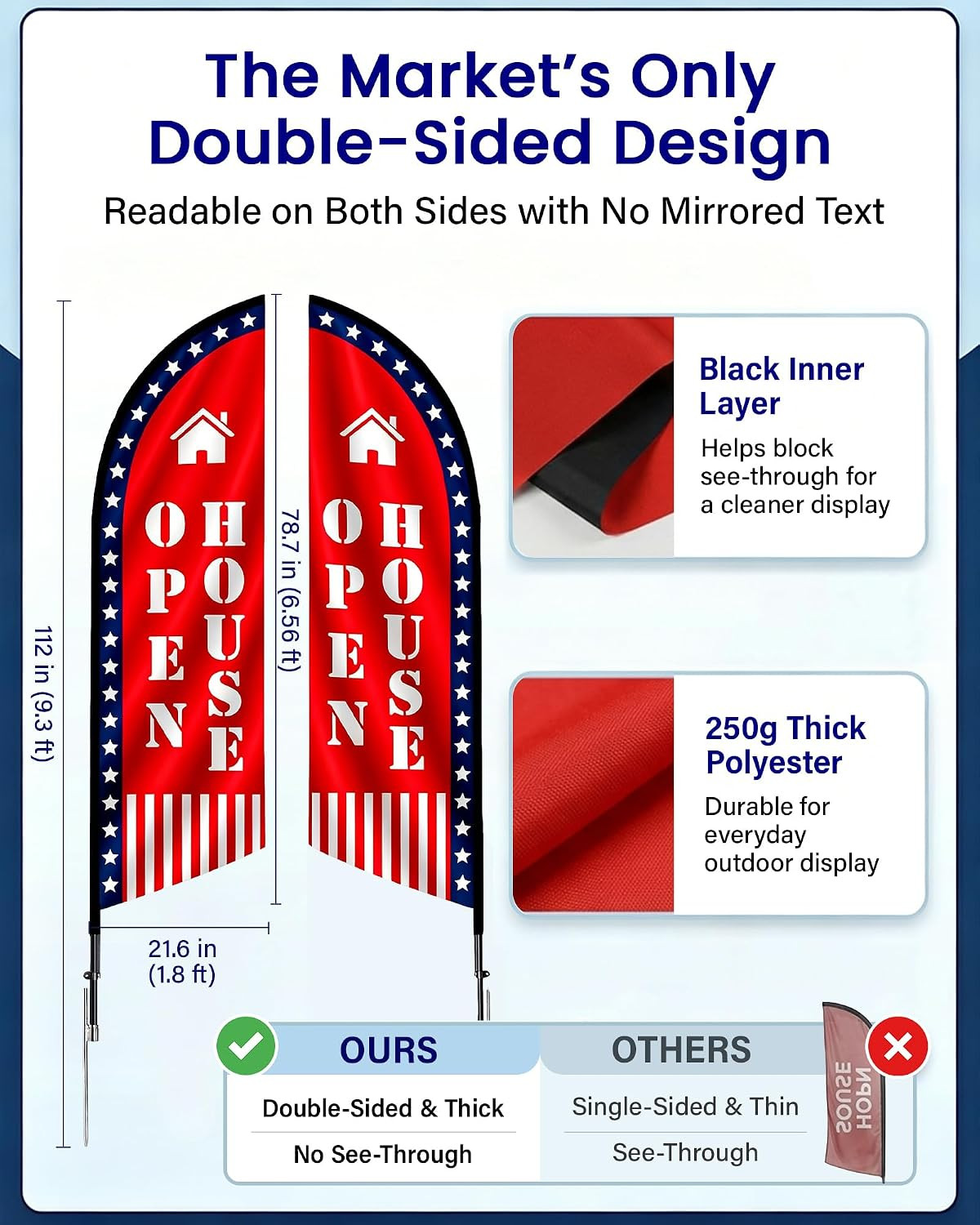 Upgraded Open House Signs for Real Estate, Large Red Open House Feather Flag/Dou