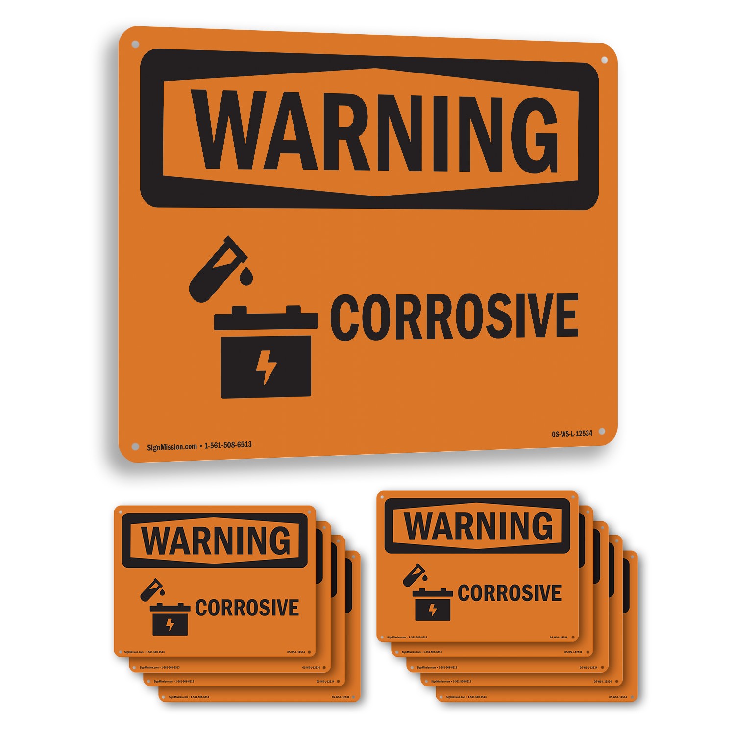 Corrosive OSHA WARNING Sign Metal, Plastic, Or Decal – 5 or 10 Pack