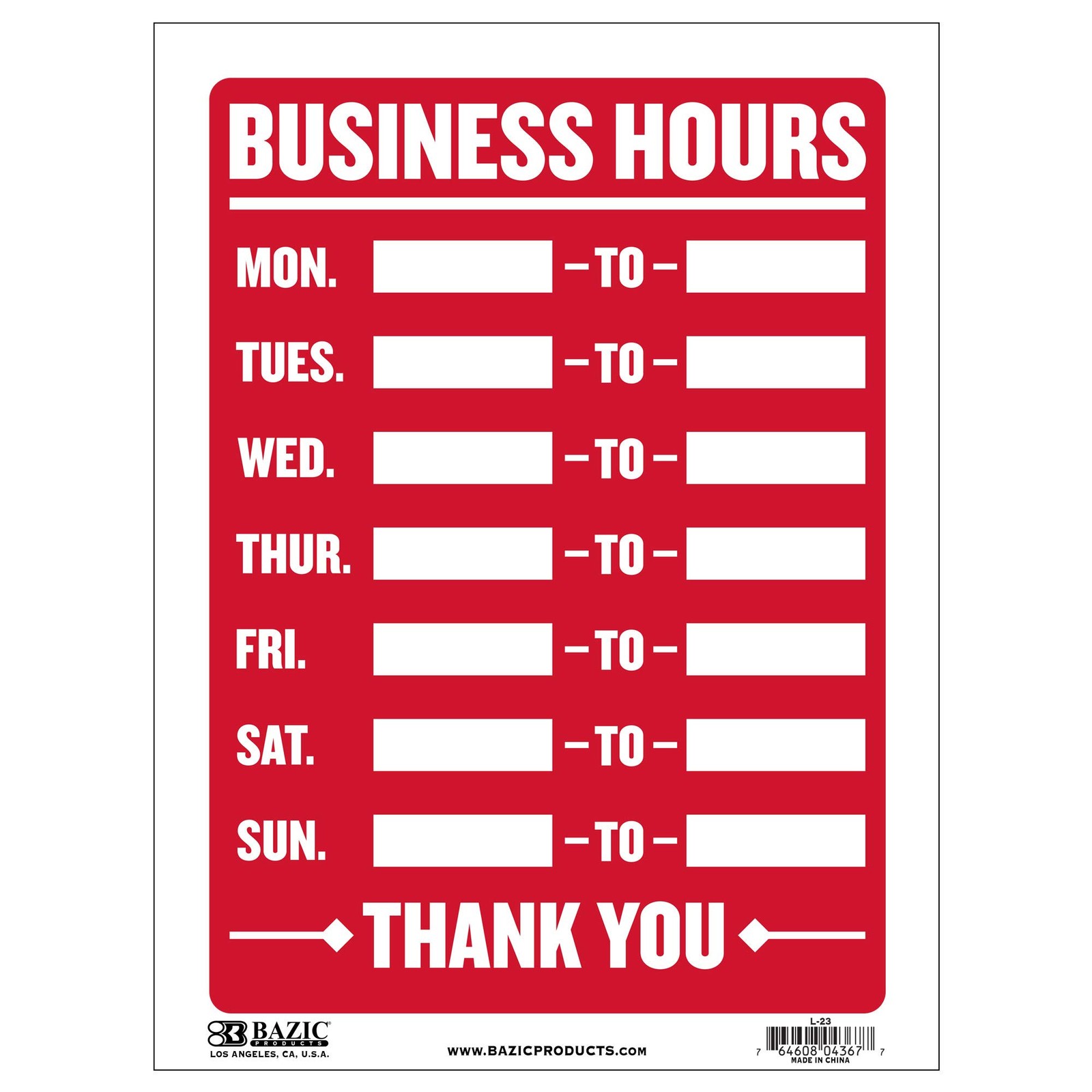 BAZIC 12×16″ Business Hours Sign, Open/Closed, 1-Pack for Store or Office