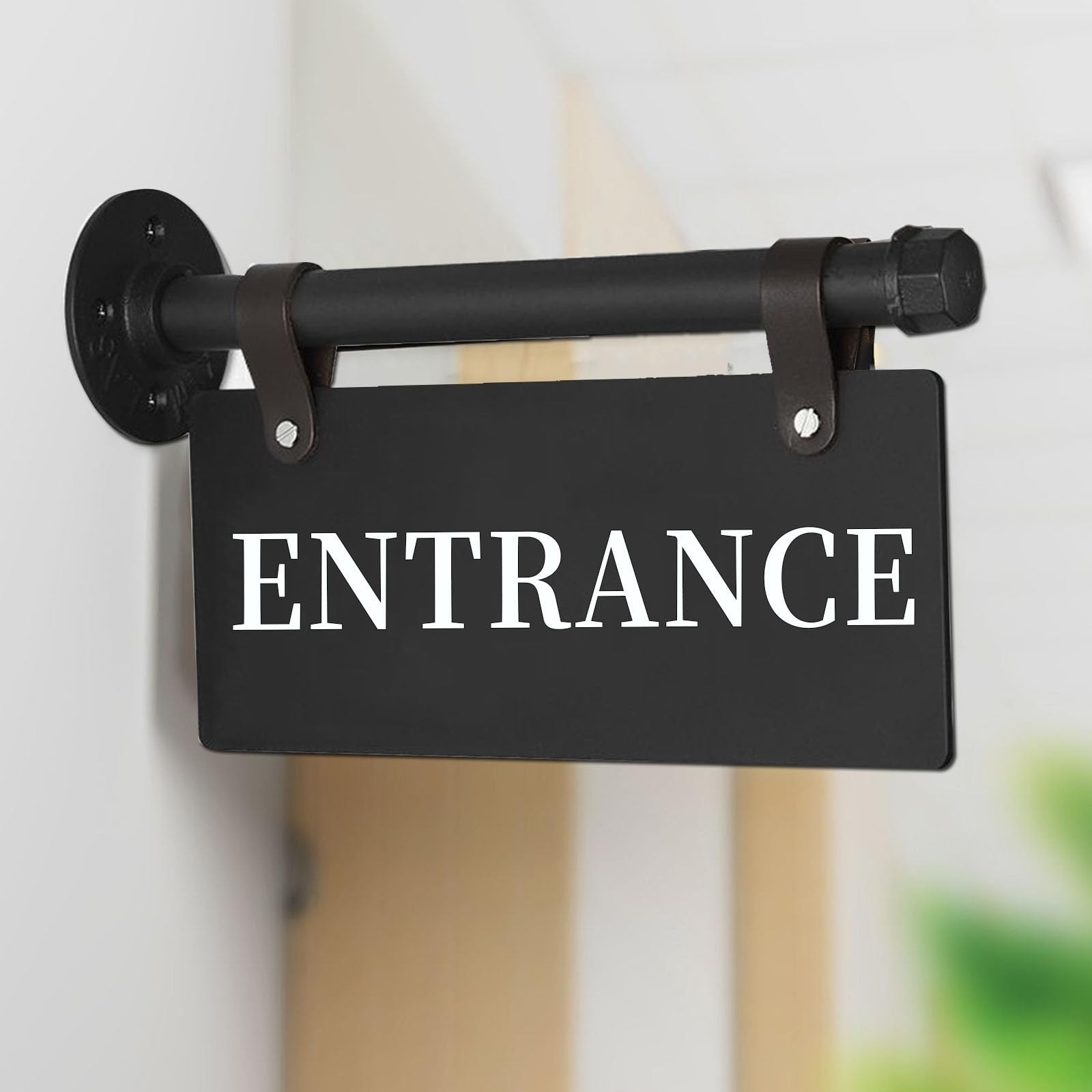 Wall-Mounted Entrance Sign for Business 11″ x 6″ Hanging Entry Sign with Meta…