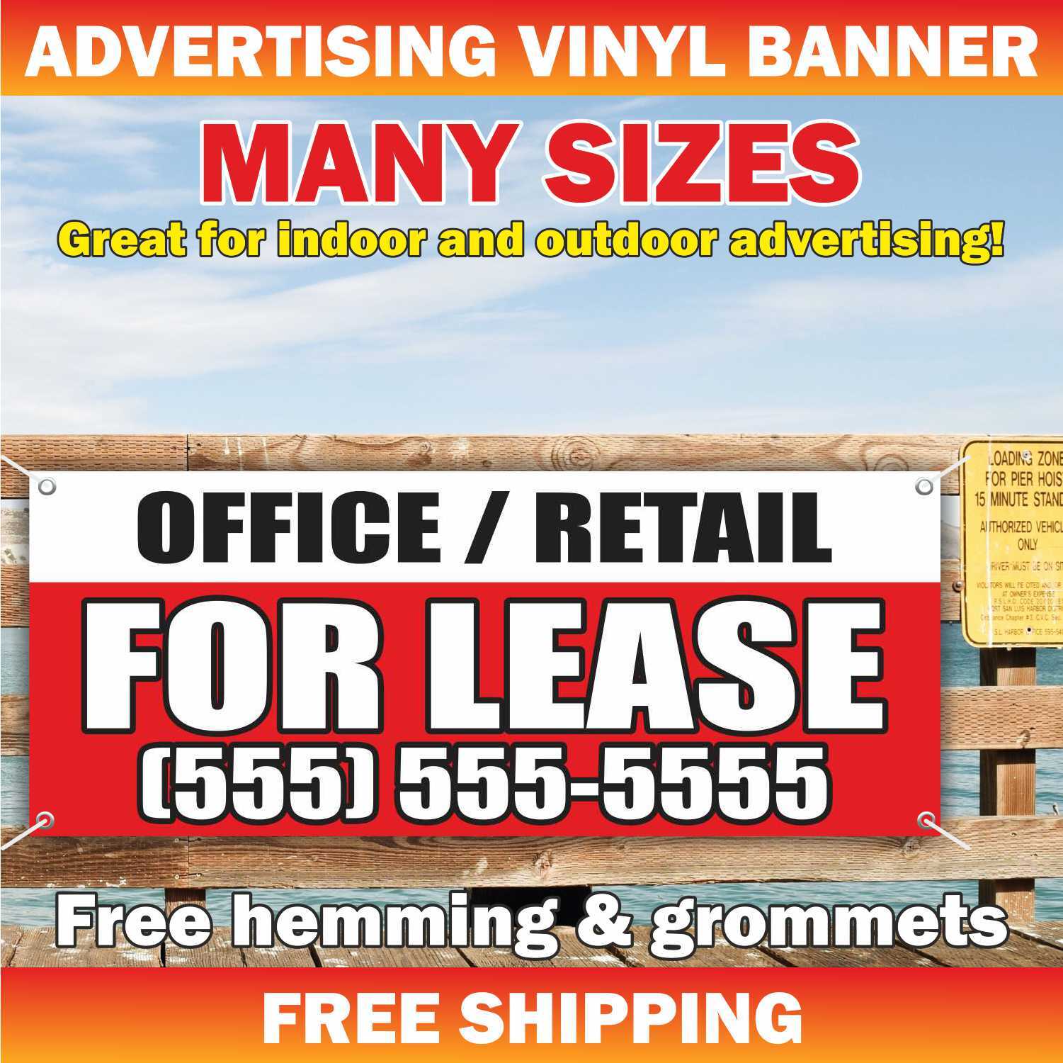OFFICE RETAIL FOR LEASE Advertising Banner Vinyl Mesh Sign Space rent Realtor