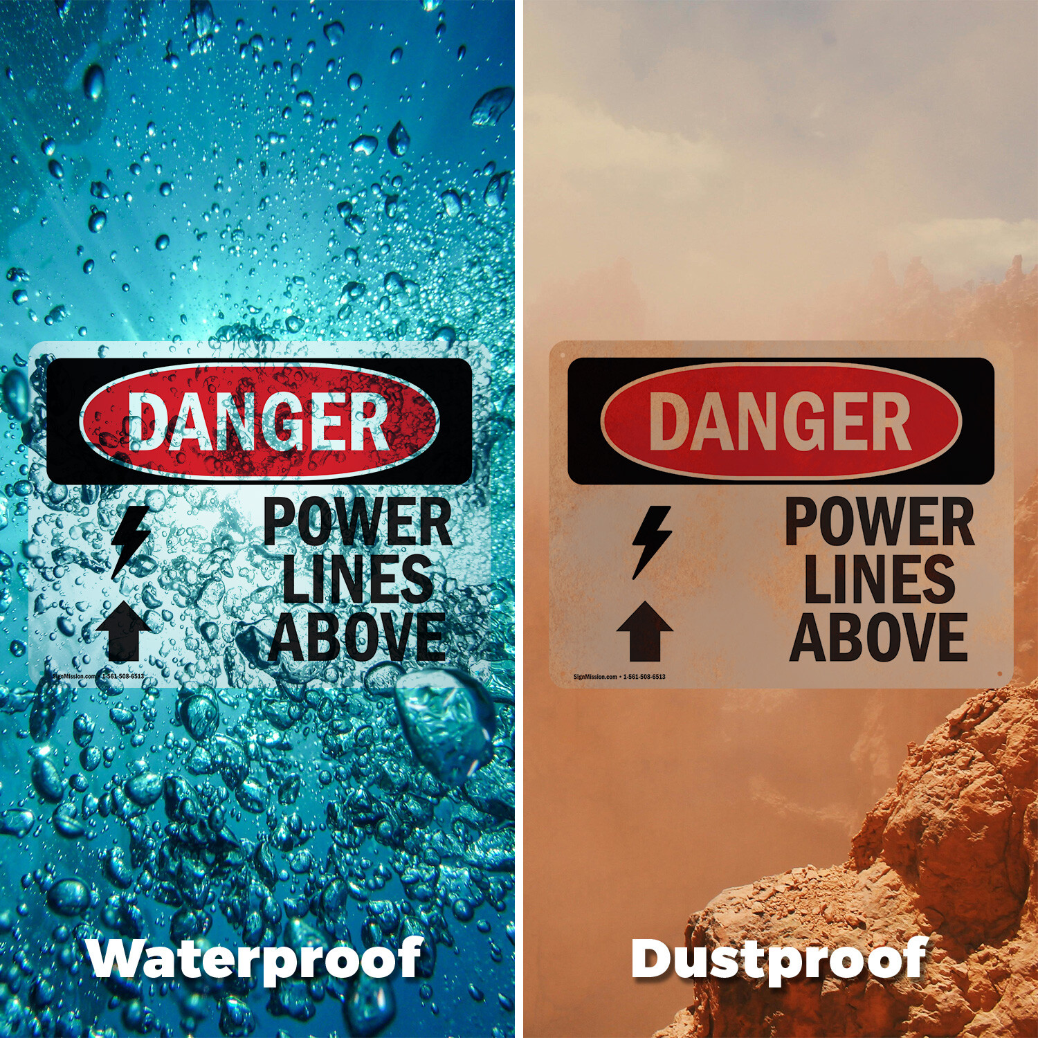 (2 Pack) Power Lines Above OSHA Danger Sign Decal Metal Plastic