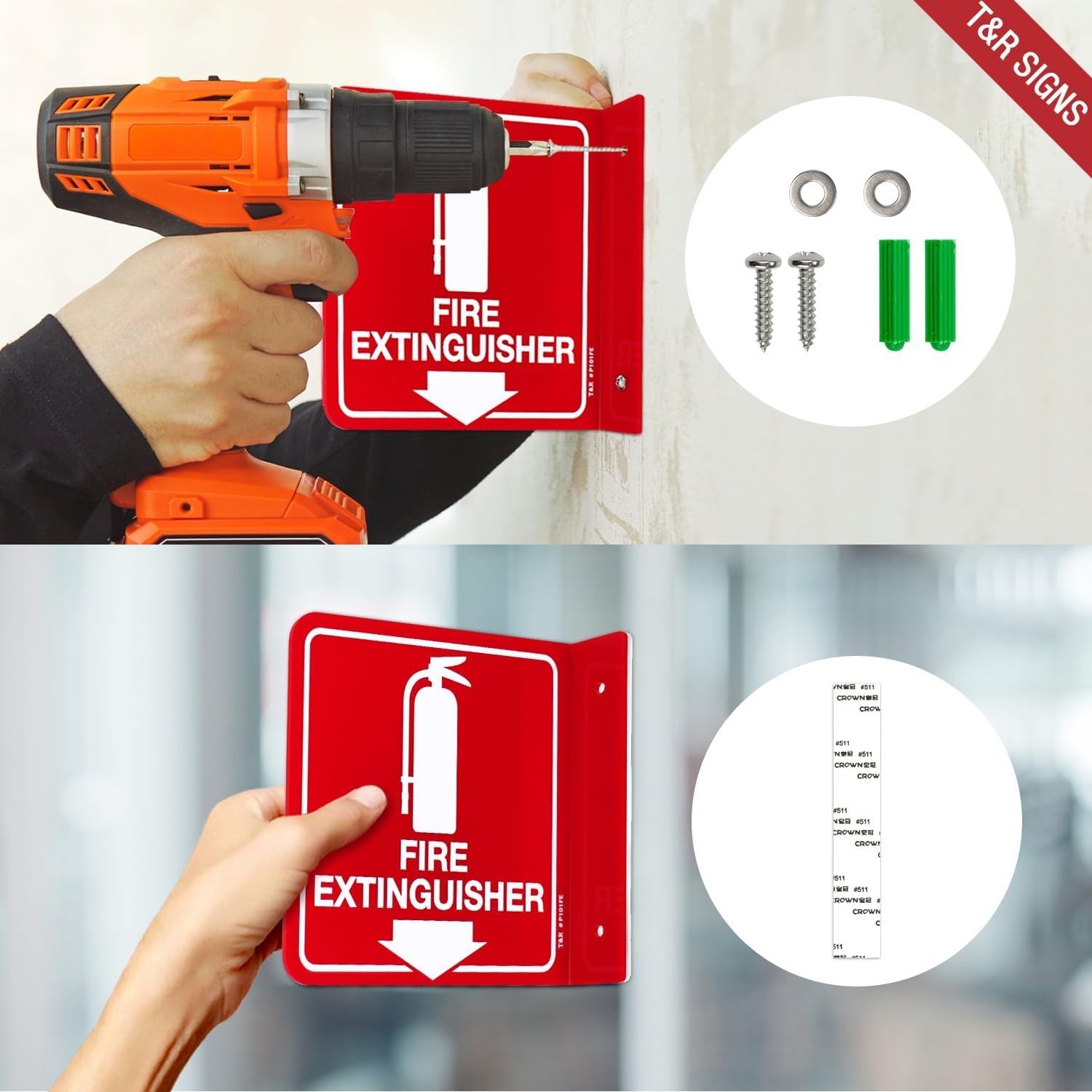 Fire Extinguisher Sign, Fire Extinguisher with Down Arrow – 8 Pack – 6 x 6 In…