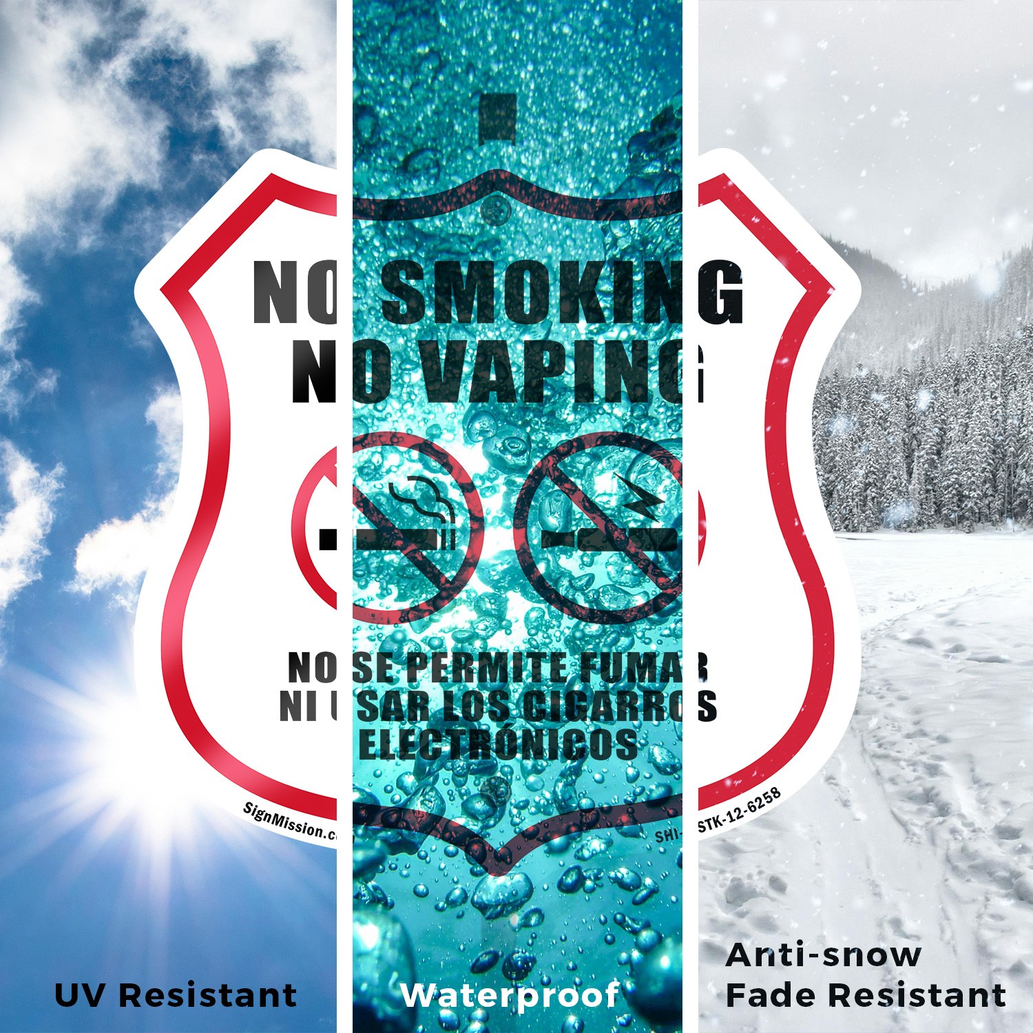 No Smoking No Vaping Bilingual English / Spanish Shield Shaped Sign With Stake