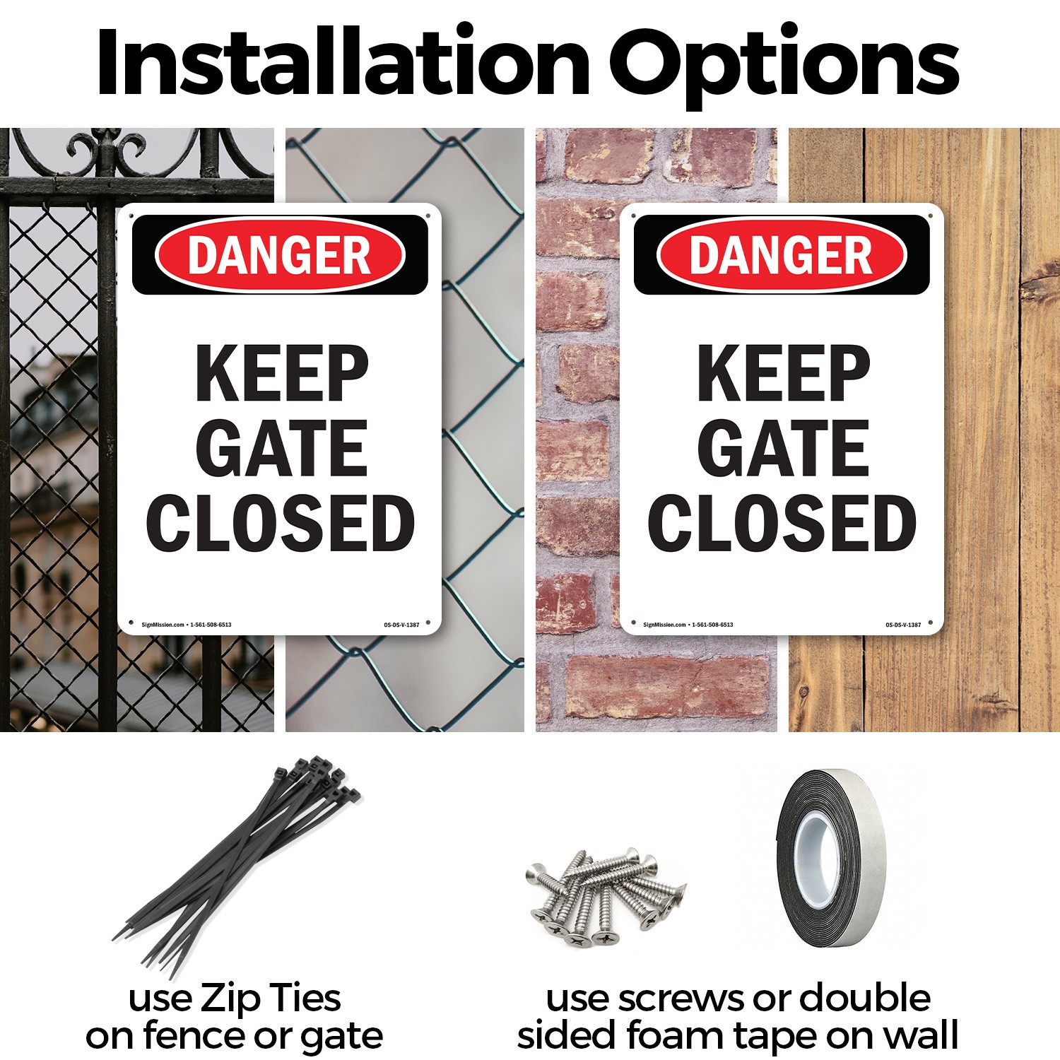Portrait Keep Gate Closed OSHA Danger Sign Metal Plastic Or Decal – 5 or 10 Pack