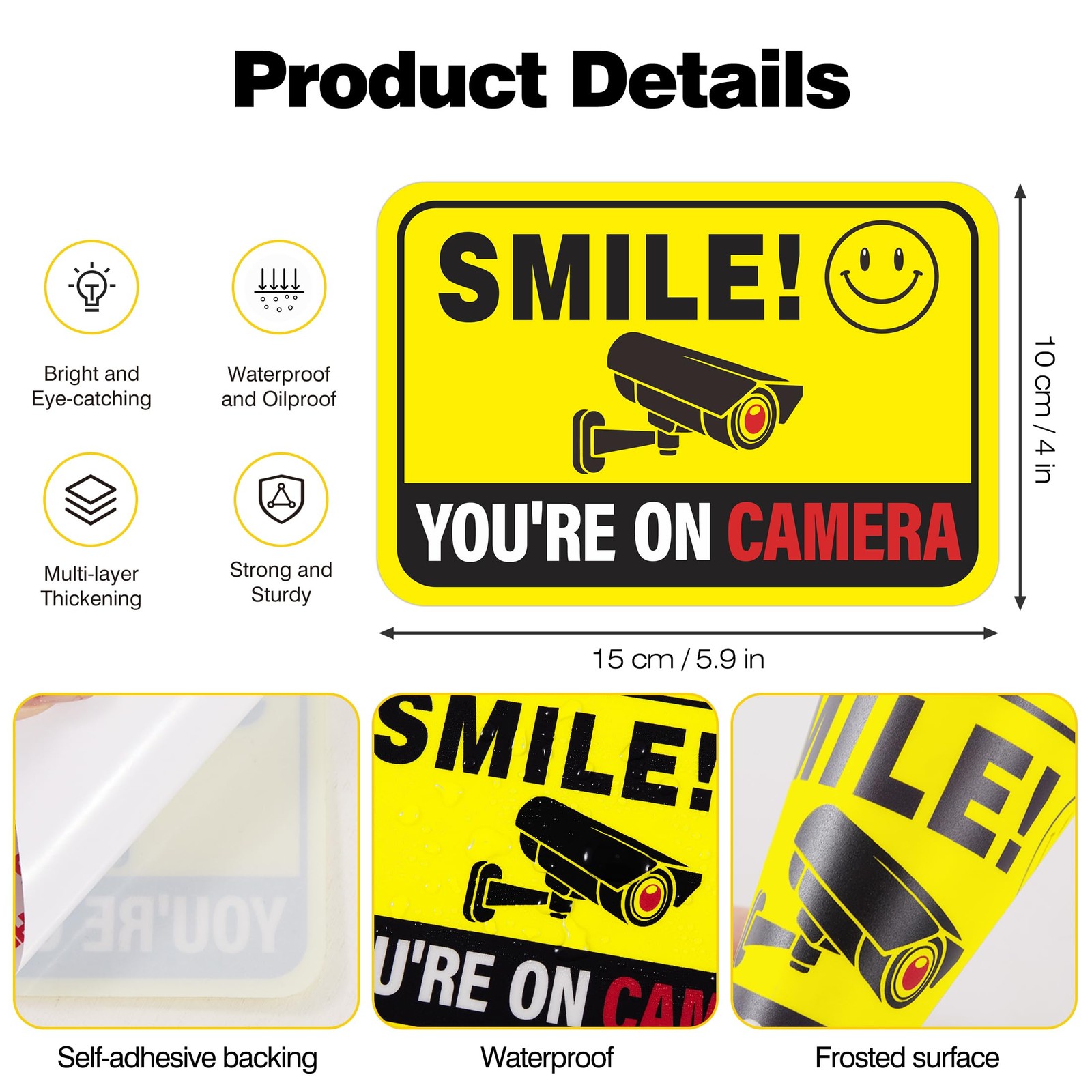 6pcs Security Camera Sign Waterproof Yellow You Are Being Recorded 5.9×3.9 Home