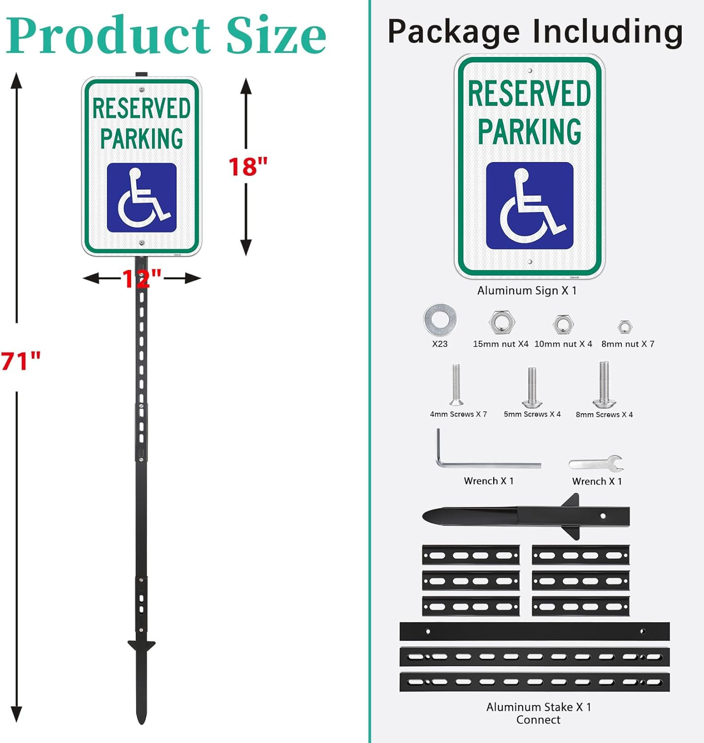 2 Pack Reflective Handicap Parking Sign with 6Ft Stake – Durable & Weatherproof