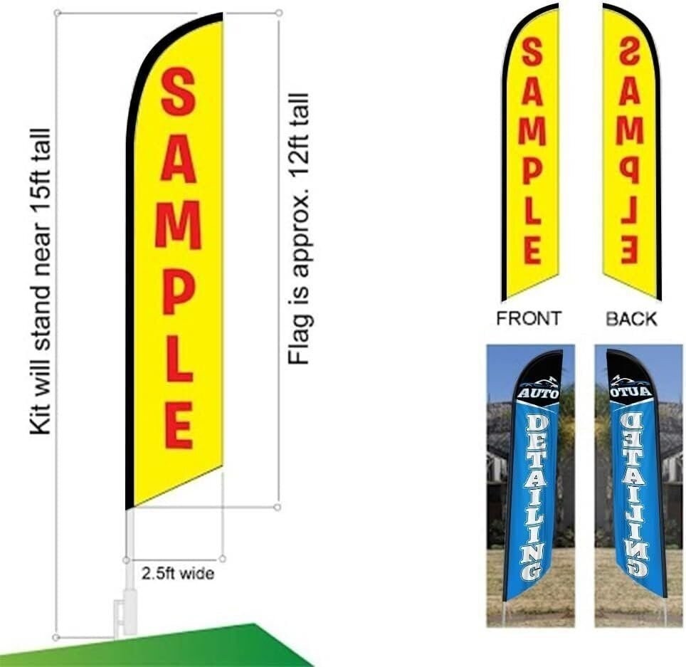 Auto Detailing Advertising Feather Banner Swooper Flag Kit with Flag Pole and…