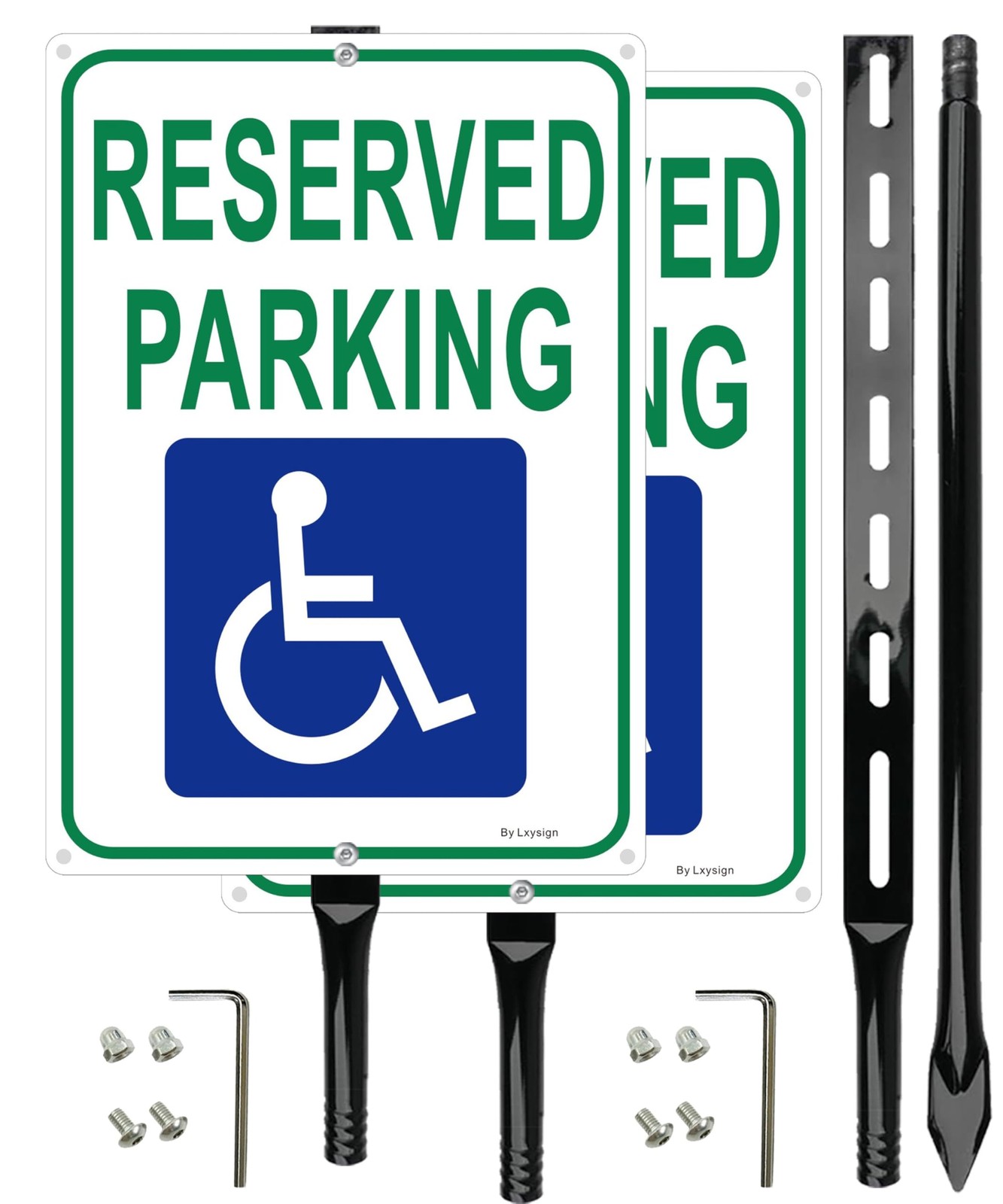 Handicap Reserved Parking Sign 36 Inches Metal Stakes Reflective 14×10 In 2
