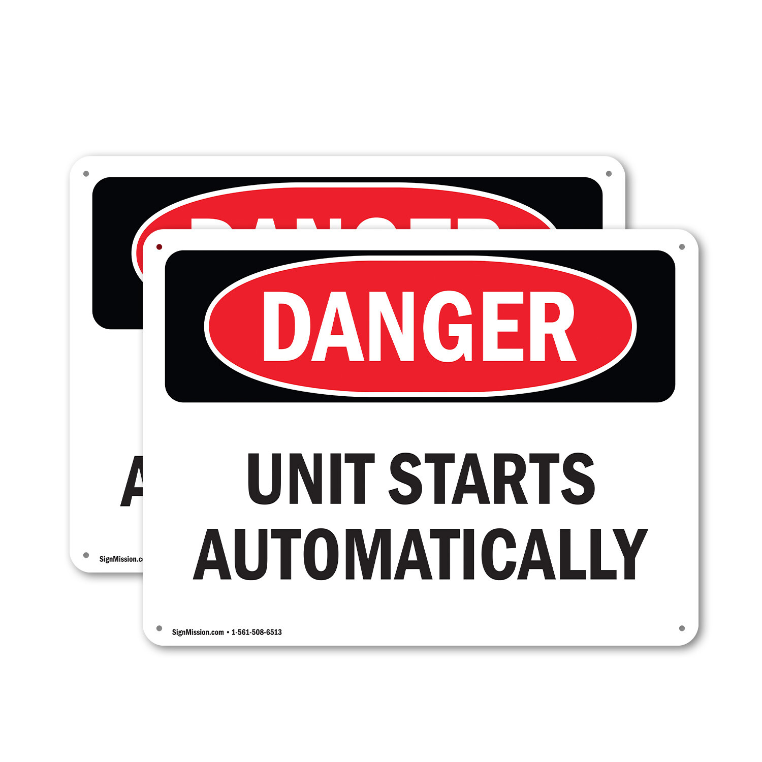 (2 Pack) Unit Starts Automatically OSHA Danger Sign Decal Metal Plastic