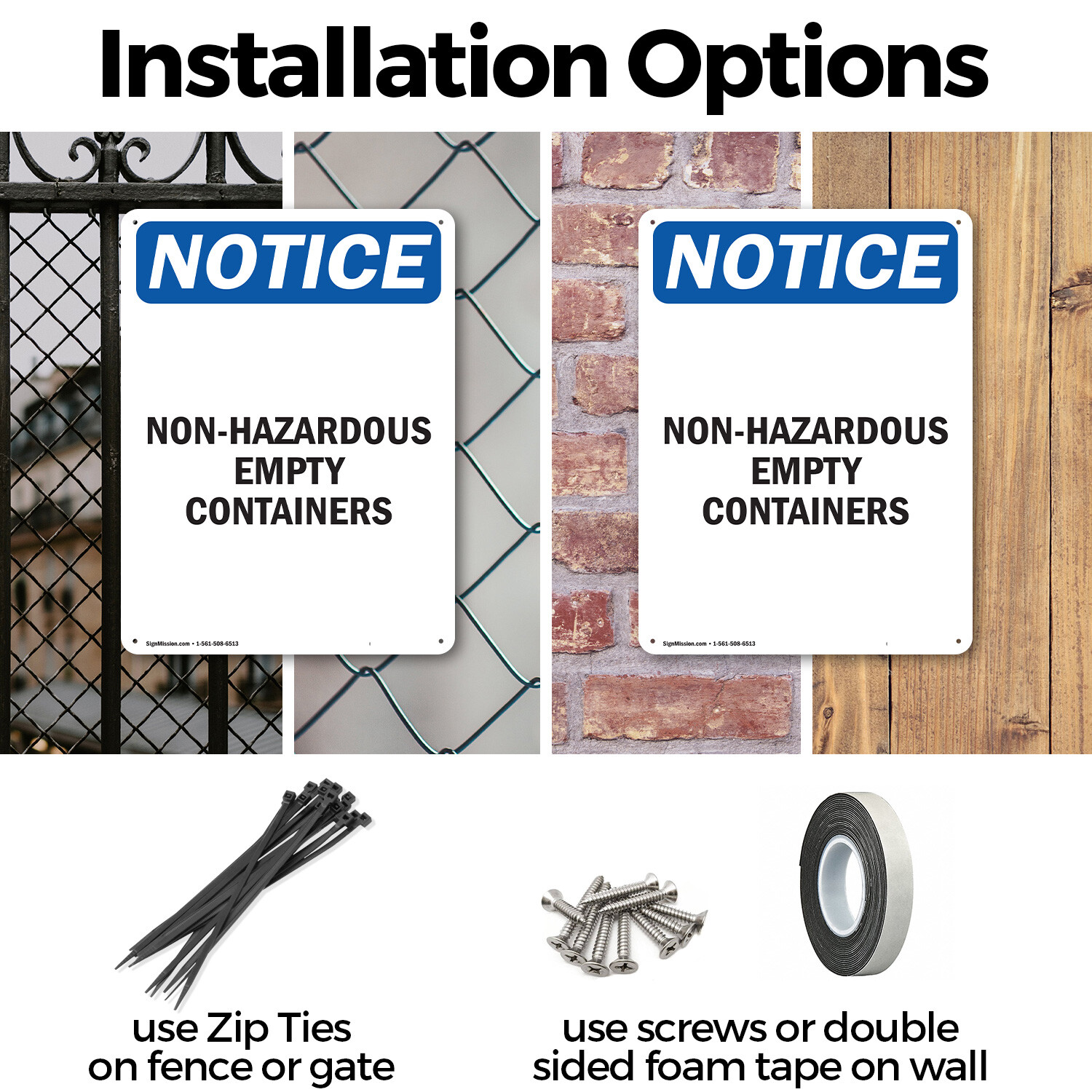 (2 Pack) Non-Hazardous Empty Containers OSHA Notice Sign Decal Metal Plastic