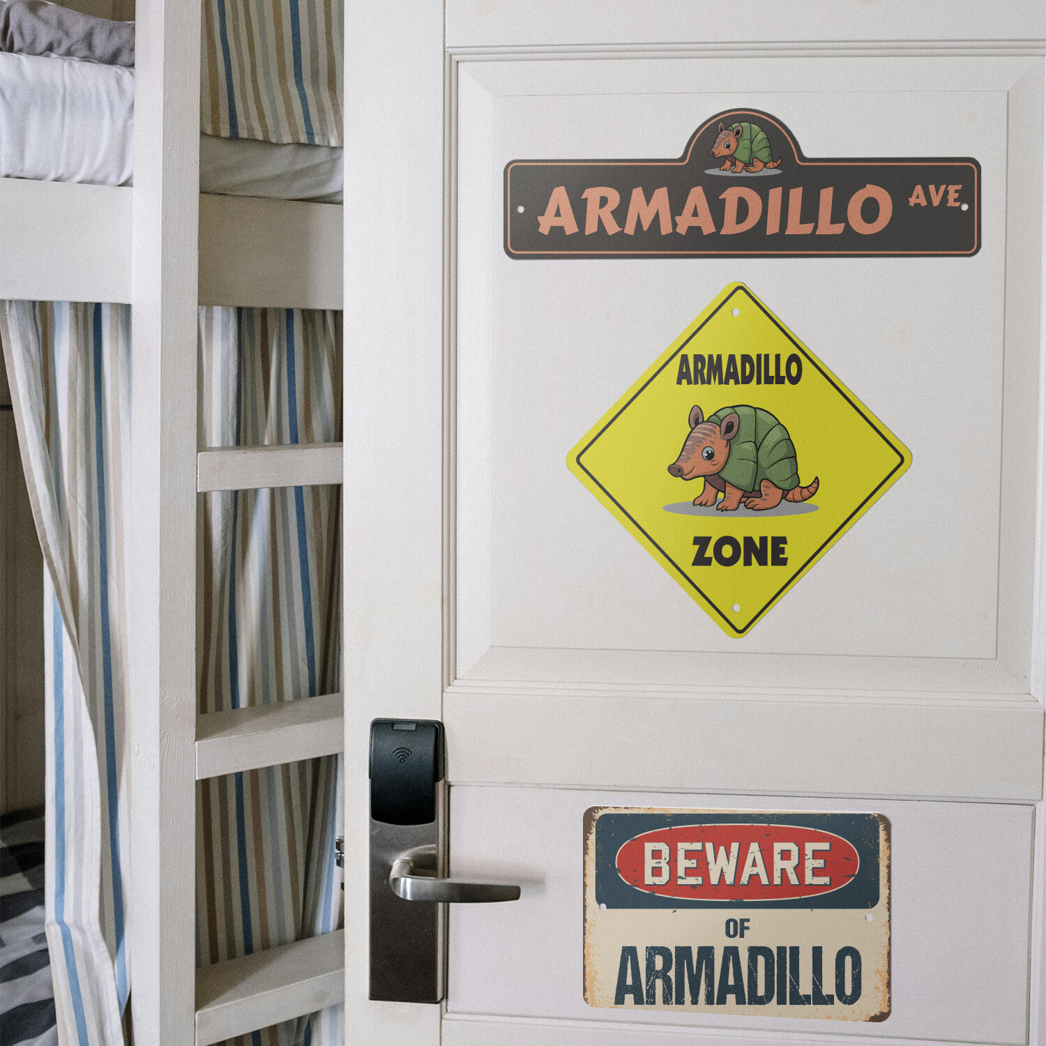 Armadillo (3 Pack) Plastic Street Sign Crossing Warning Vintage Rustic Beware