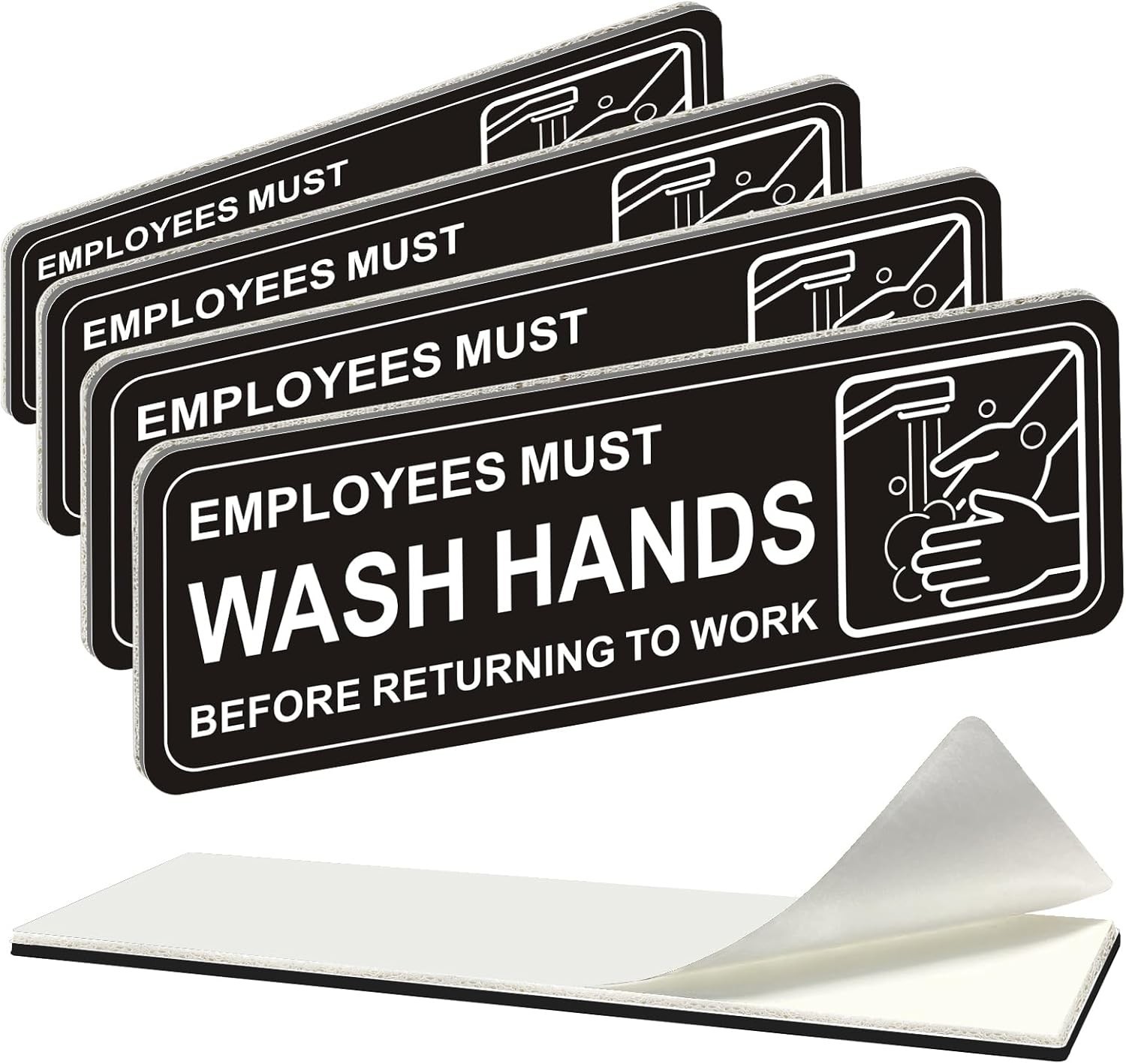 4 Pack Self-adhesive , 9″ x 3″ Durable Acrylic Hand Washing Signs with Symbo…