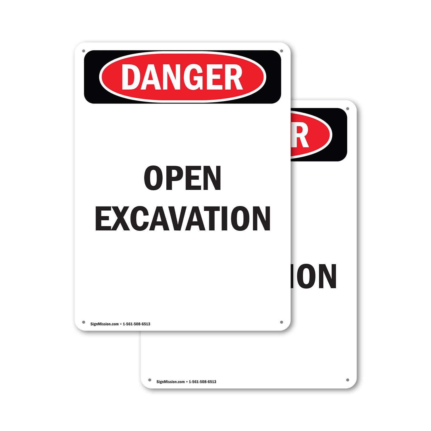 (2 Pack) Open Excavation OSHA Danger Sign Decal Metal Plastic