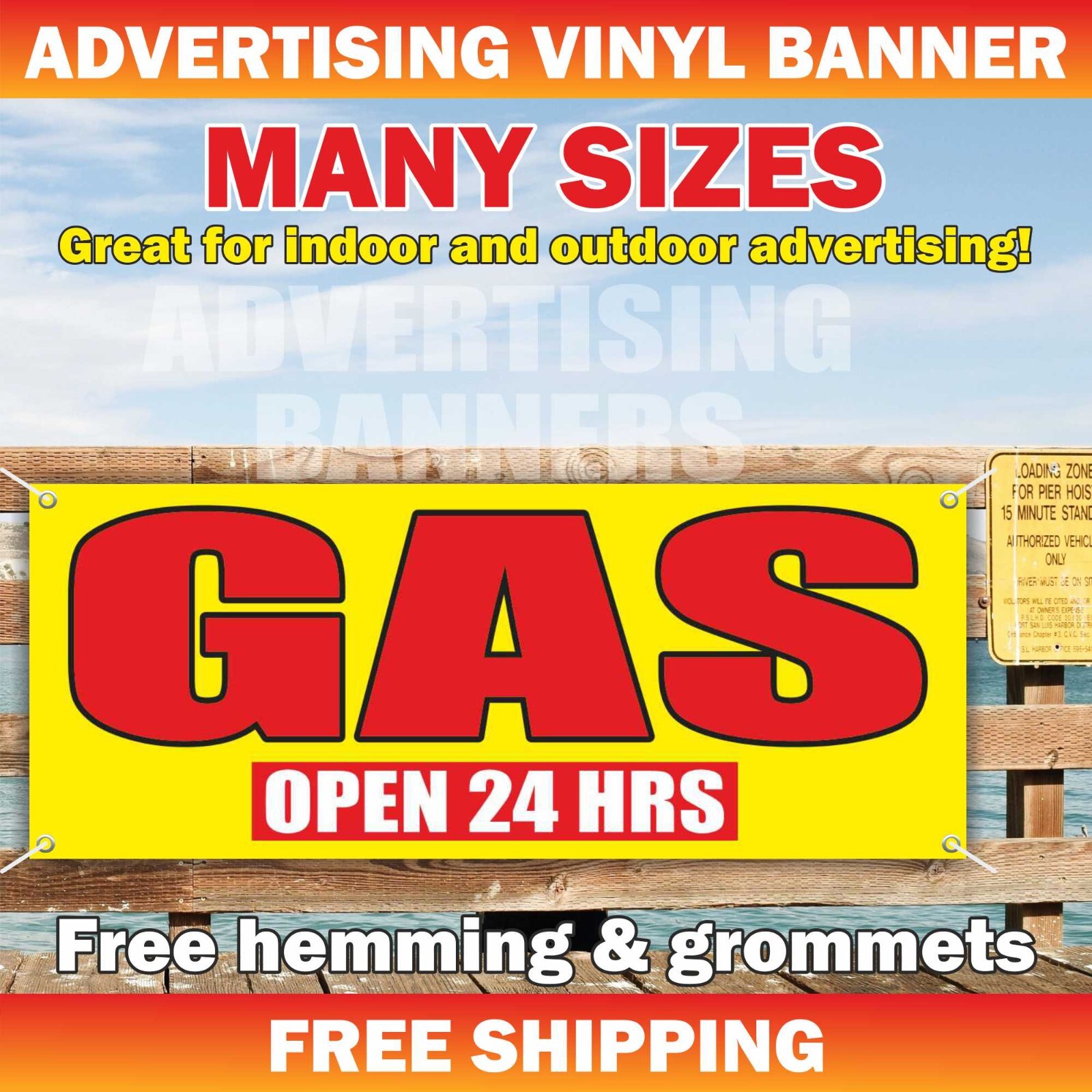 GAS OPEN 24 HRS Advertising Banner Vinyl Sign Ethanol Gas Station Oil Diesel Car