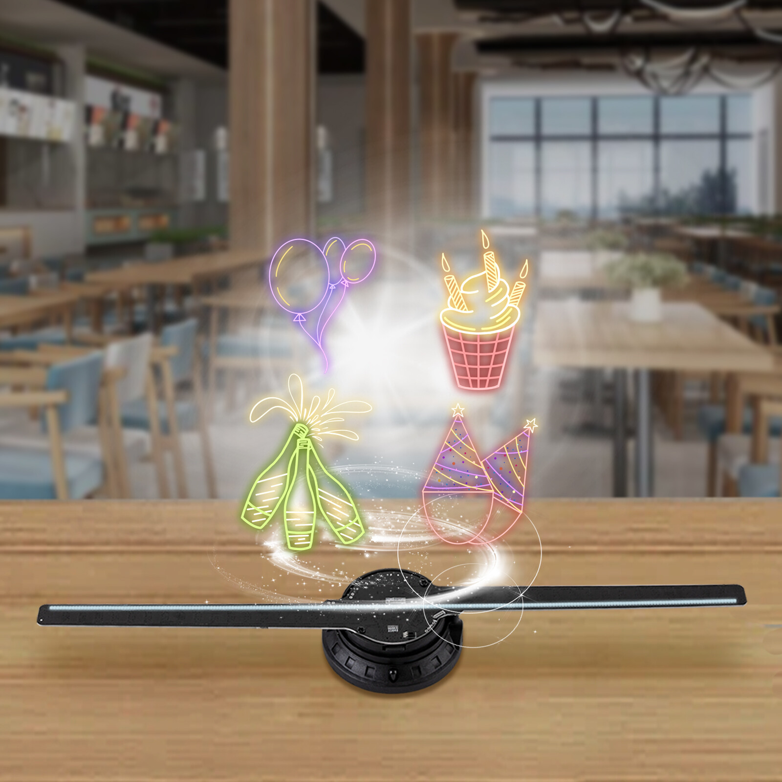 3D 1080P LED Holographic Fan Hologram Fan Projector Light RGB Sign Bar w/Control
