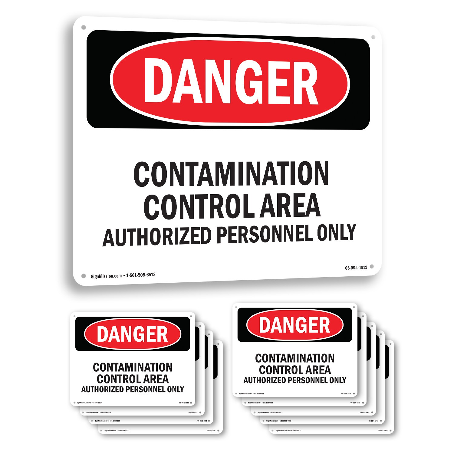 Contamination Control Area Authorized OSHA Danger Sign Or Decal – 5 or 10 Pack