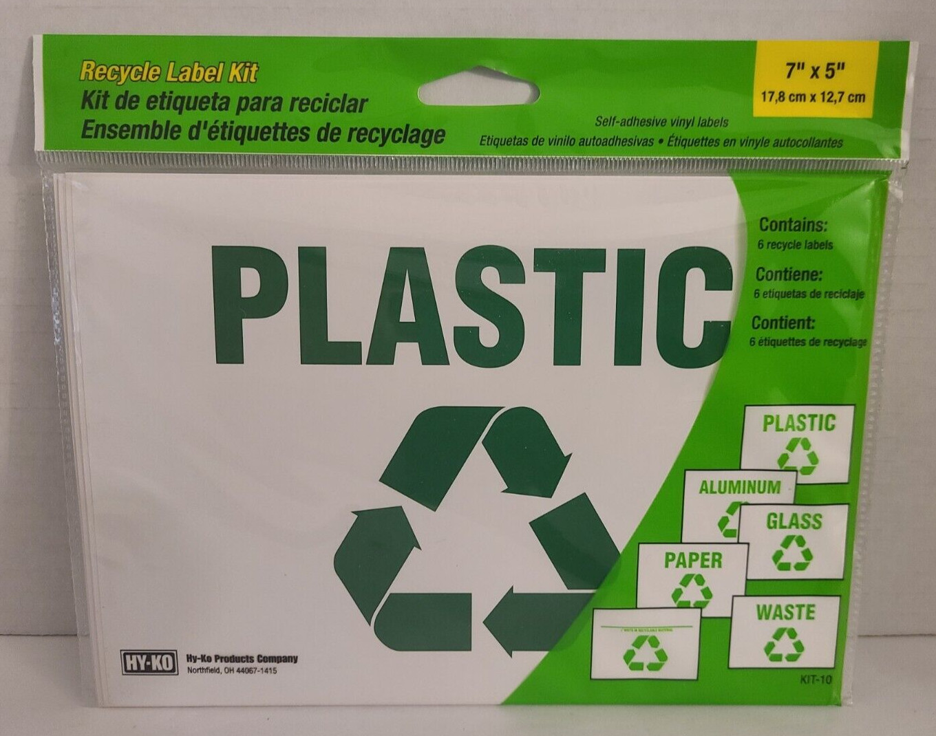 HY-Ko Brand Recycle Label Kit 6 pack Self Adhesive Vinyl Labels 7″x 5″