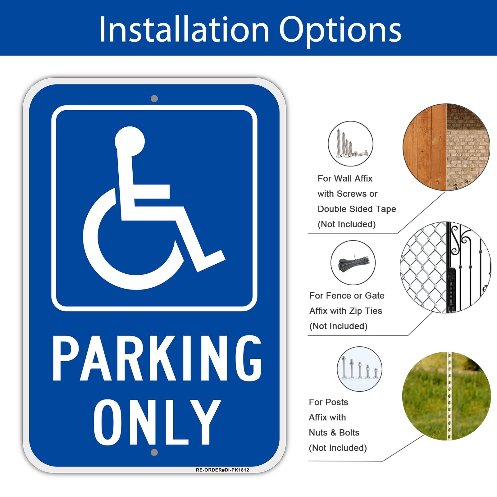 4 PCS 12×18 Inch Handicap Parking Only Signs Heavy Duty Aluminum Handicapped