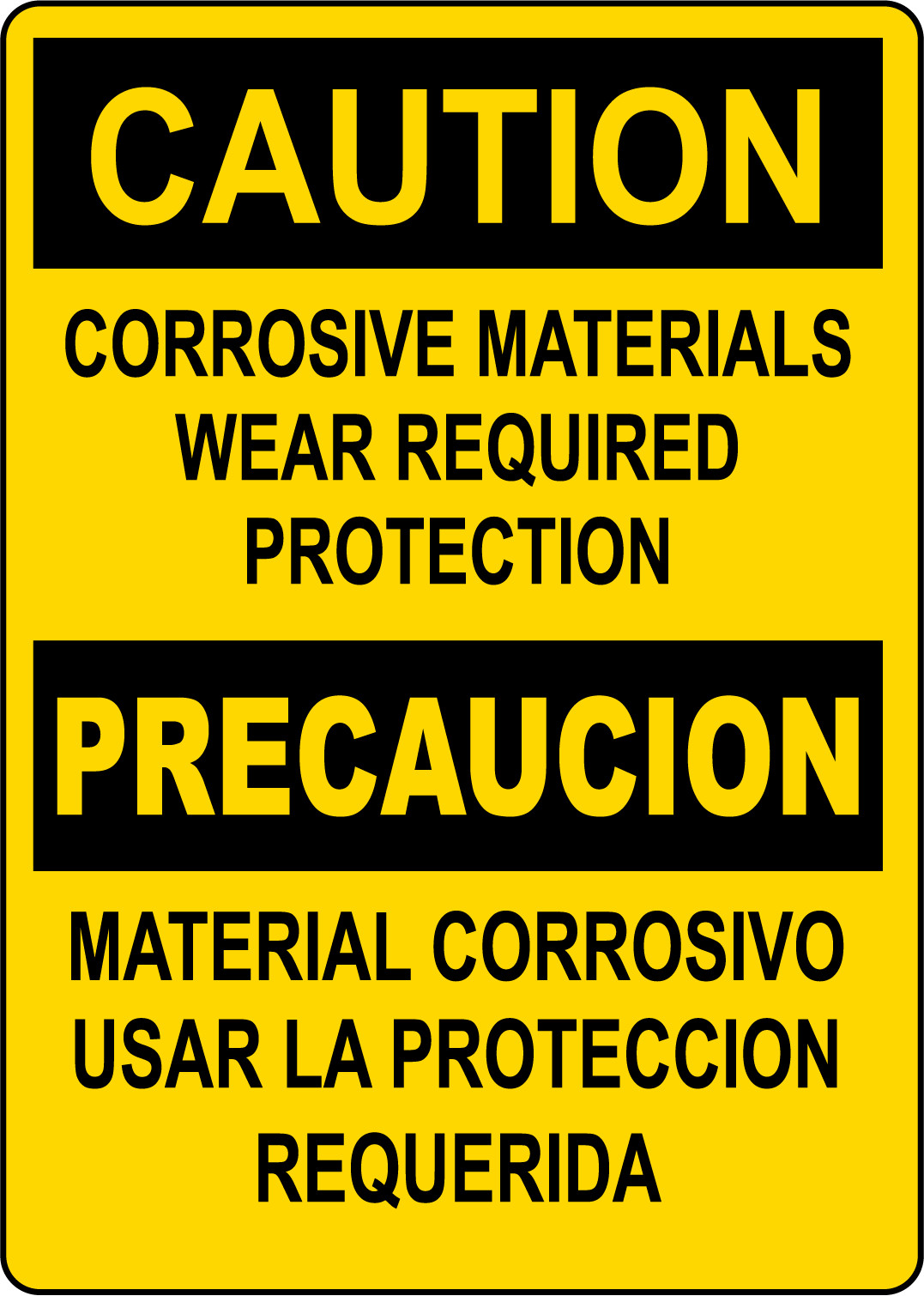 CAUTION CORROSIVE MATERIALS WEAR REQUIRED | Adhesive Vinyl Sign Decal