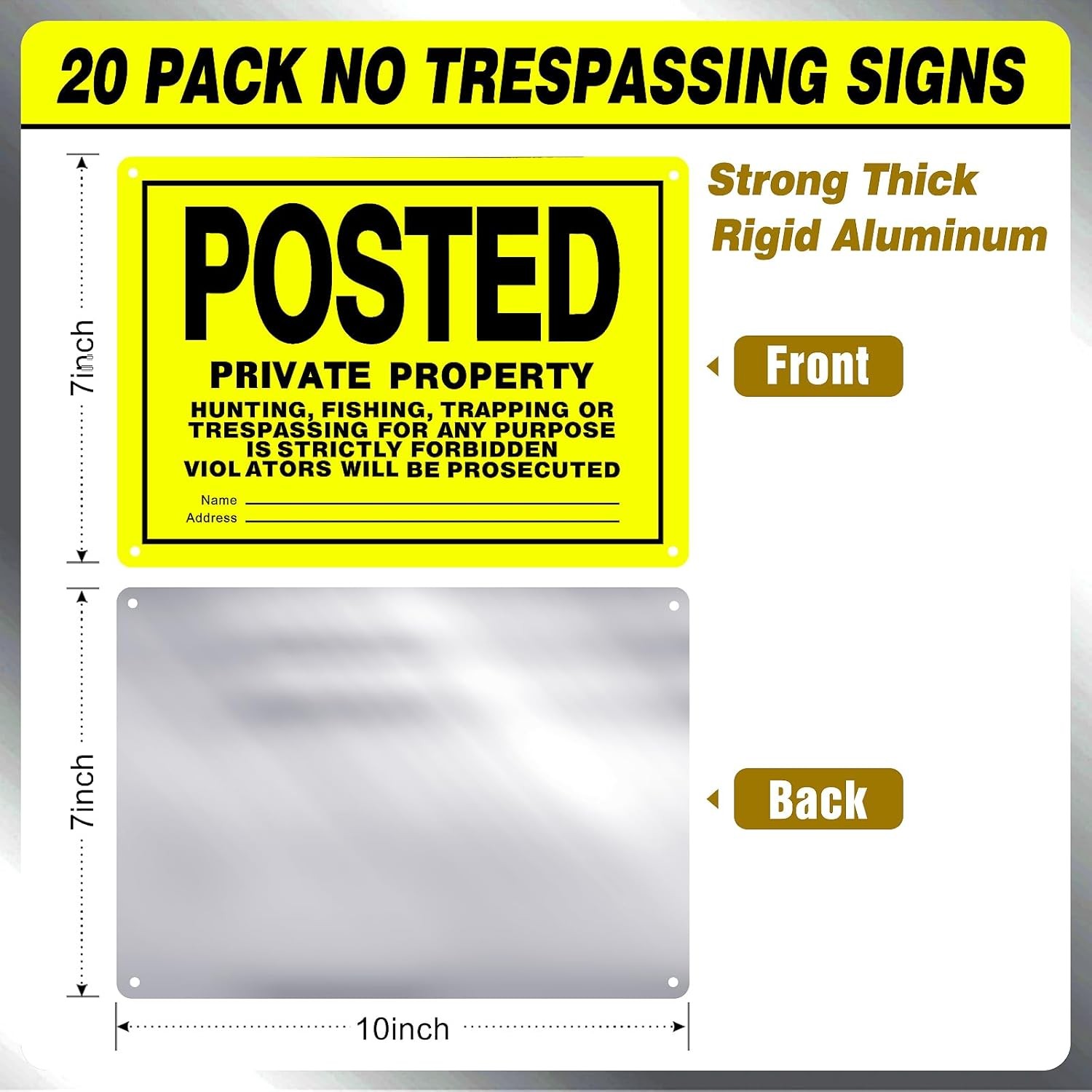 20 Pcs 10″x7″ Posted Signs No Trespassing No Hunting Signs Private Property