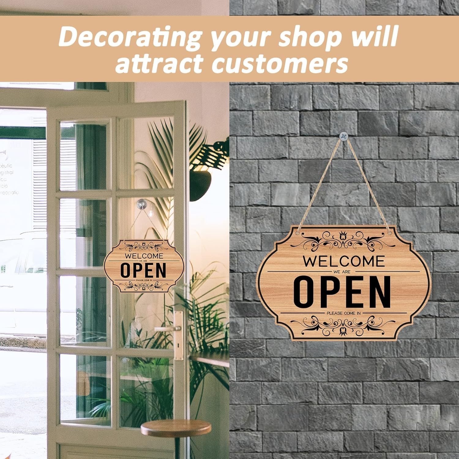 Open Signs Double Sided Open Closed Sign Business Hours Hanging with Rope NEW