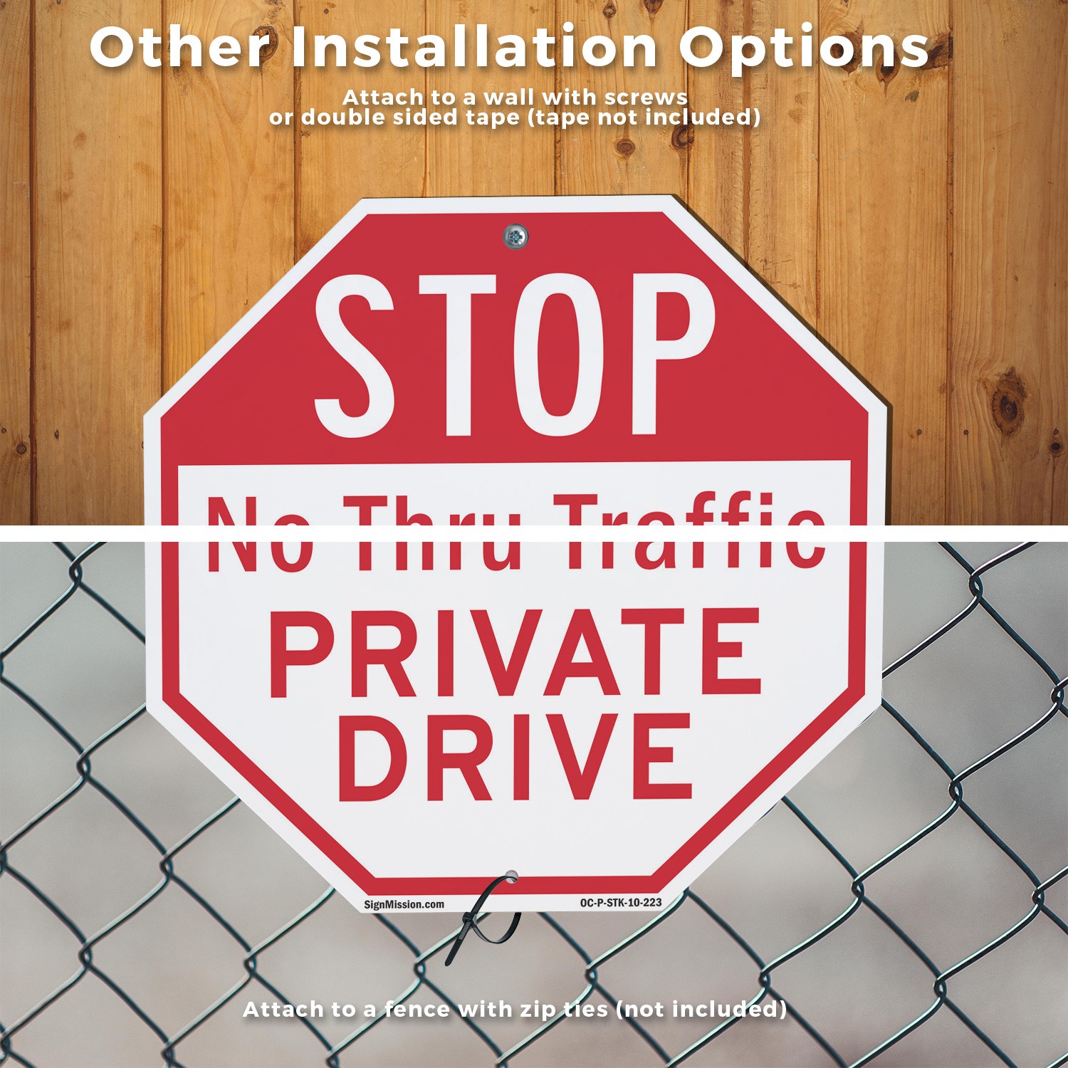 Stop No Thru Traffic Private Driv Octagon Sign With Stake Weather Resistant