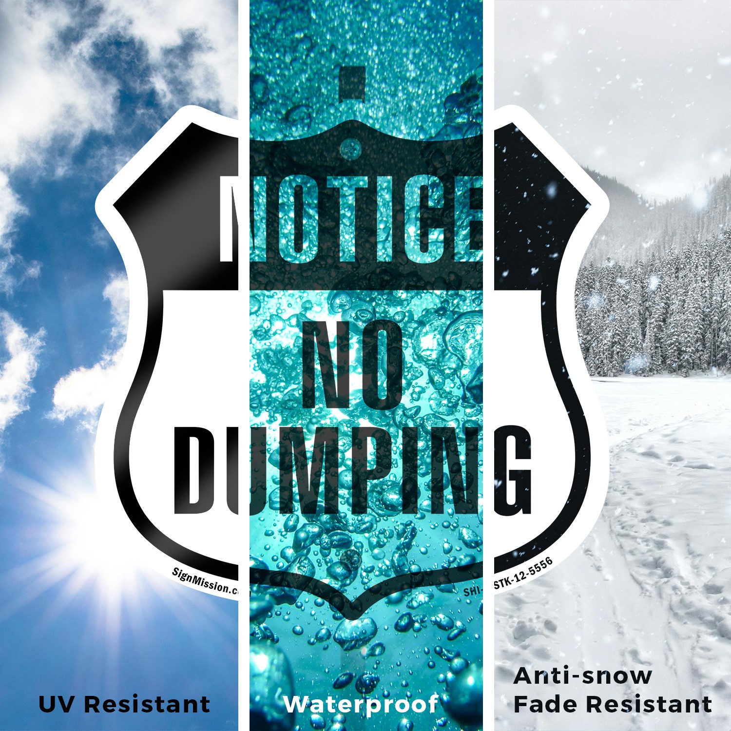 Notice No Dumping Shield Shaped Sign With Stake Crafted in the USA