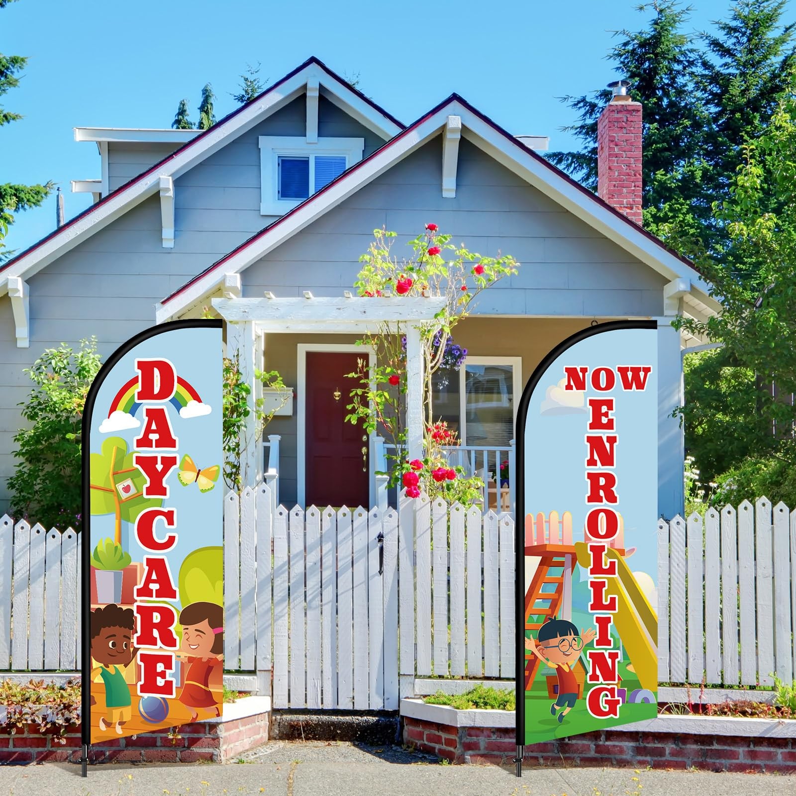 Fanfanwin 2 Set 7 Ft Now Enrolling Day Care Feather Flag Pole Kit And Ground