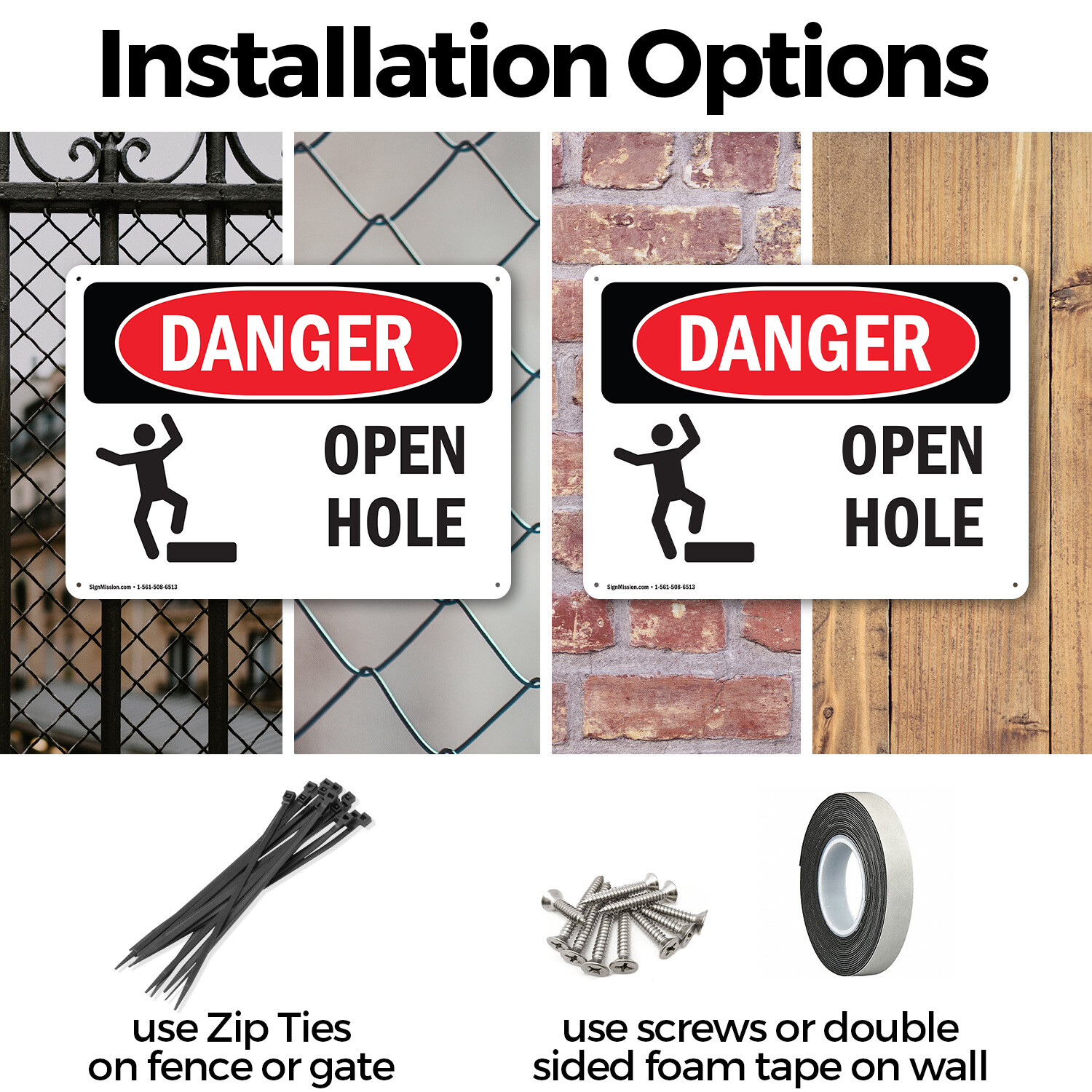 (2 Pack) Open Hole OSHA Danger Sign Decal Metal Plastic