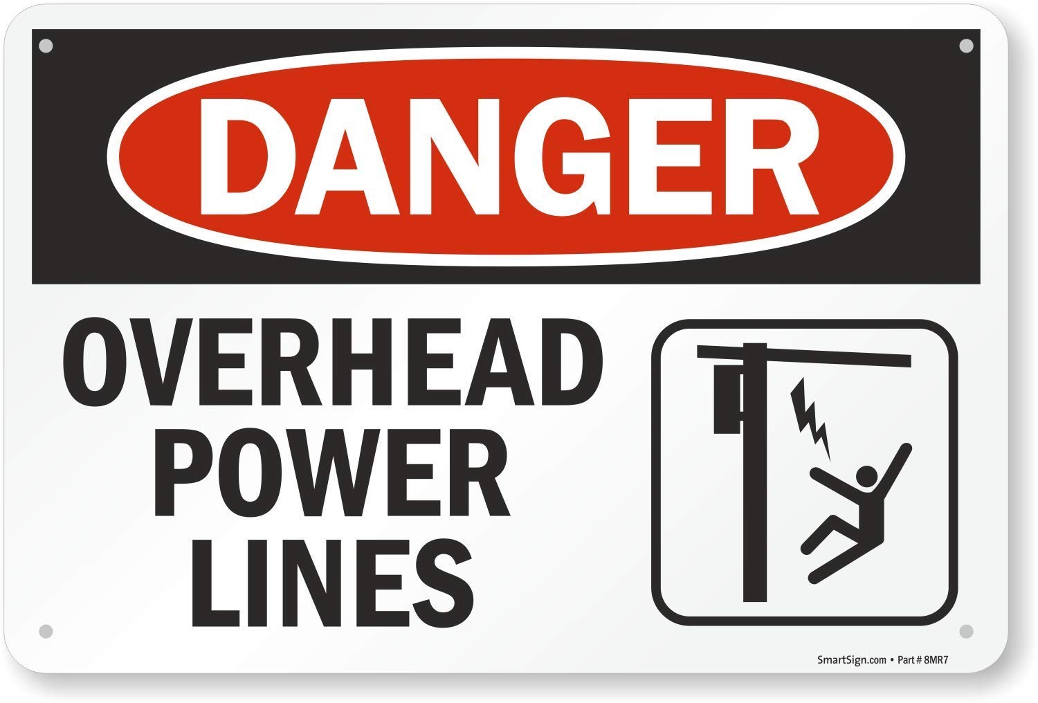 12×18 Danger – Overhead Power Lines Bilingual Sign, Aluminum, Warning