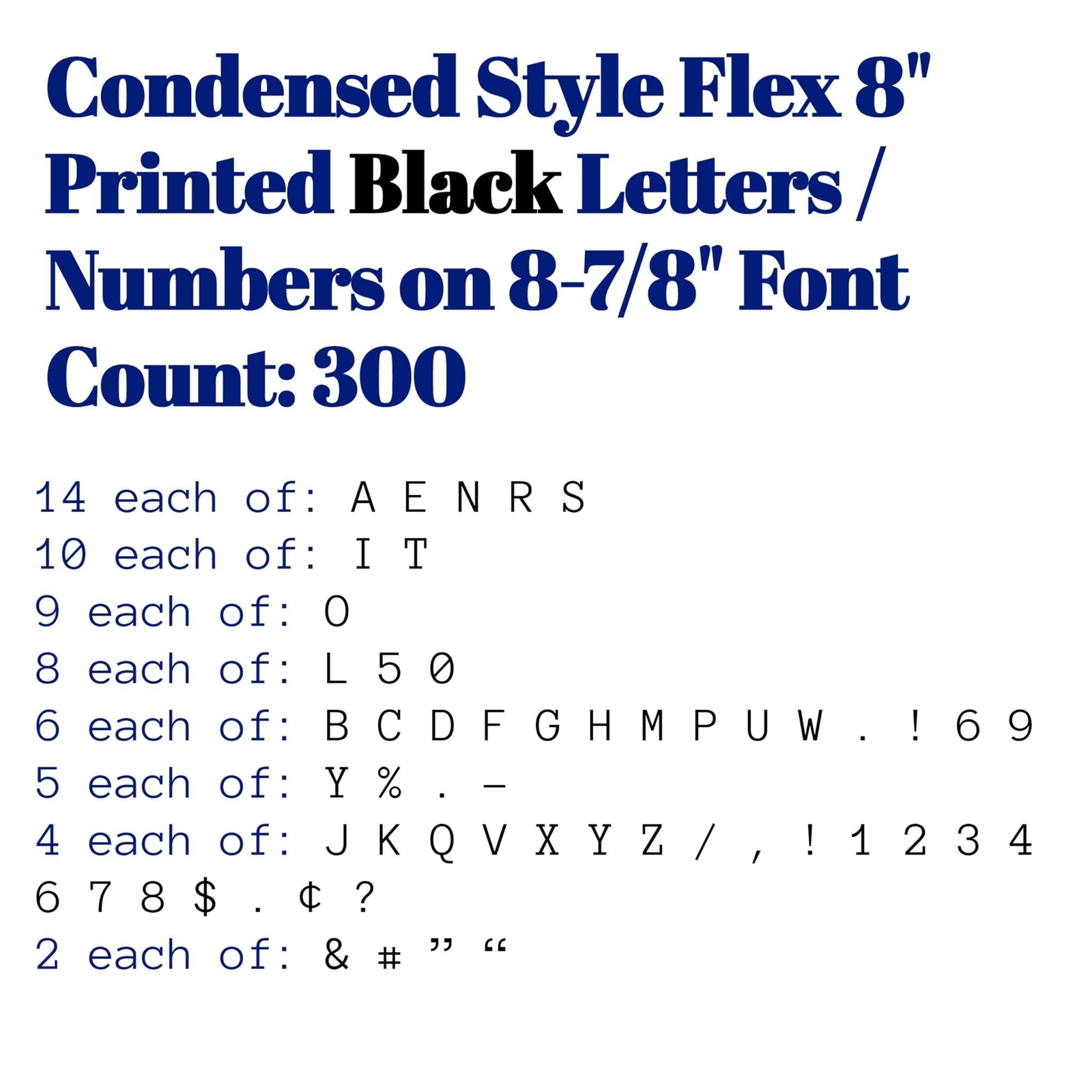 Changeable Outdoor Sign Flexible Letters – Condensed Style – 8″ on 8-7/8″ Black